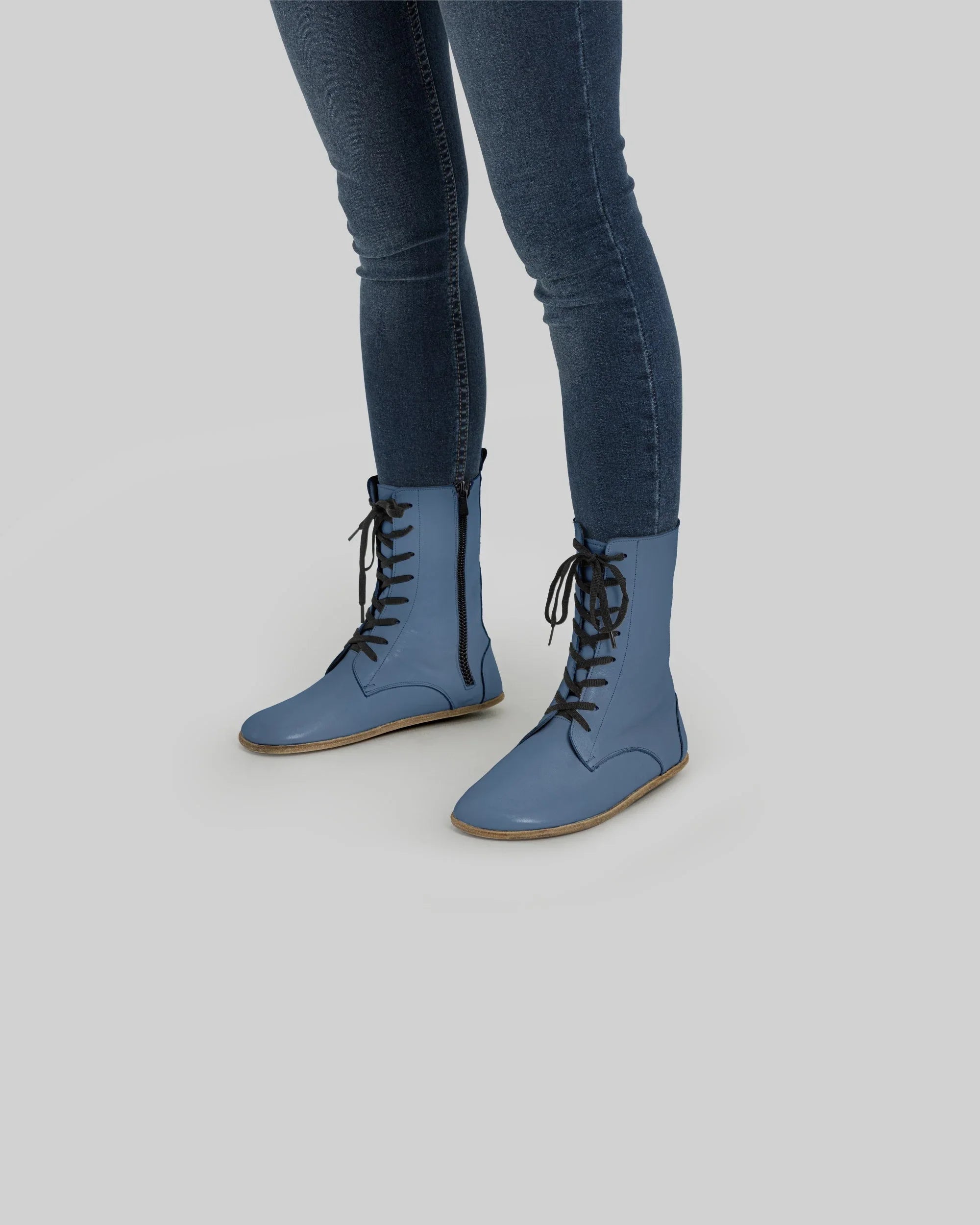 Men's Jean Blue Barefoot Boot - Handcrafted Calf Leather Wide Toe Box | Bespoky
