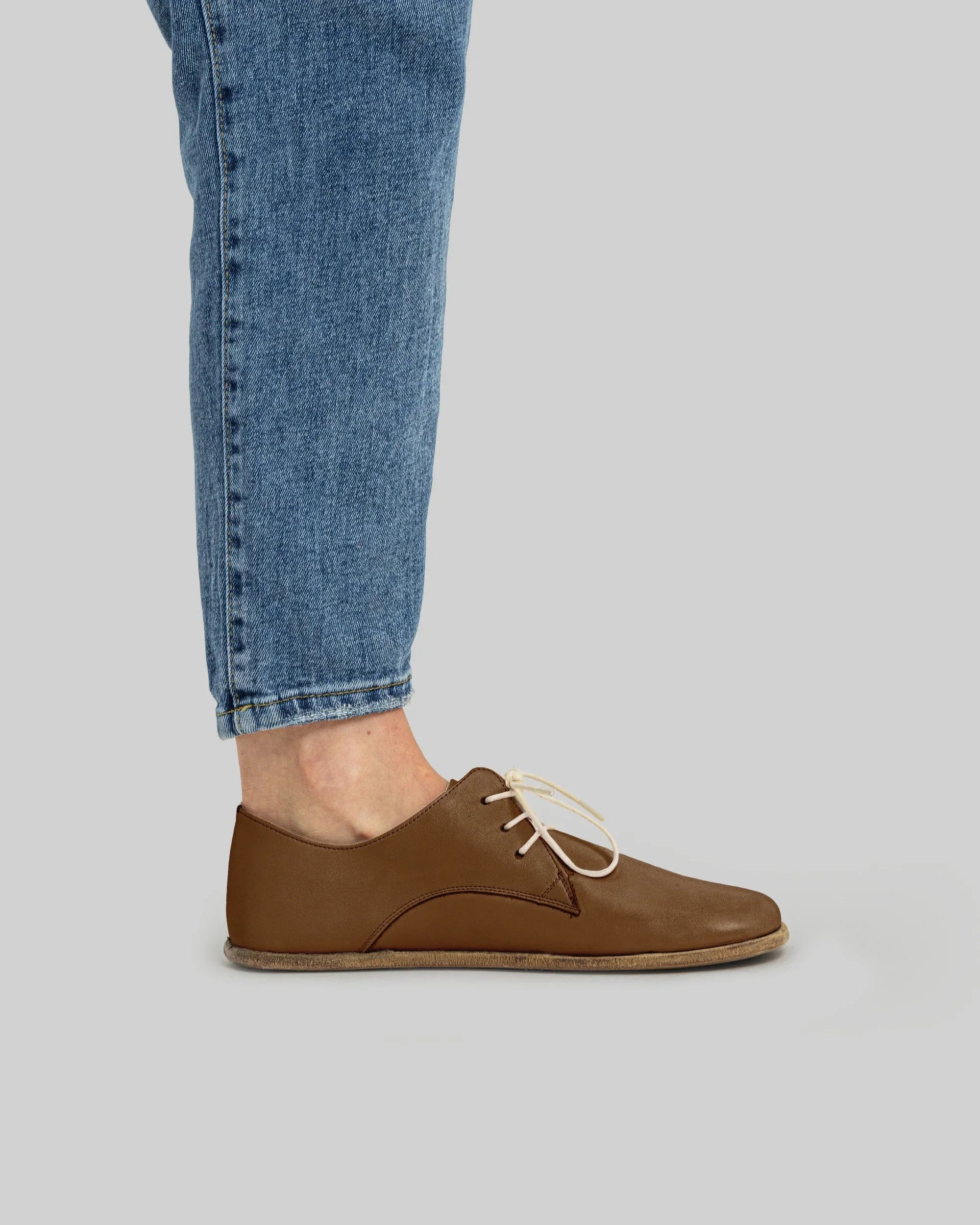 Pair Dark Tan Oxford Shoes - Barefoot Wide Toe Calf Leather | Bespoky