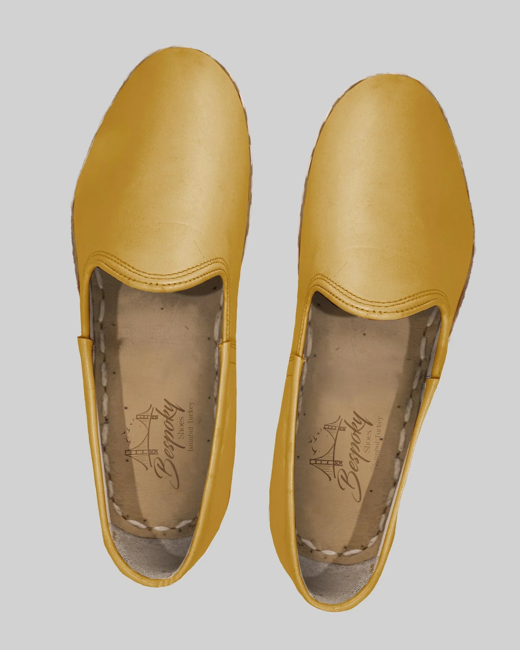 Top view Mustard Yemeni Shoes - Handcrafted Calf Leather | Bespoky