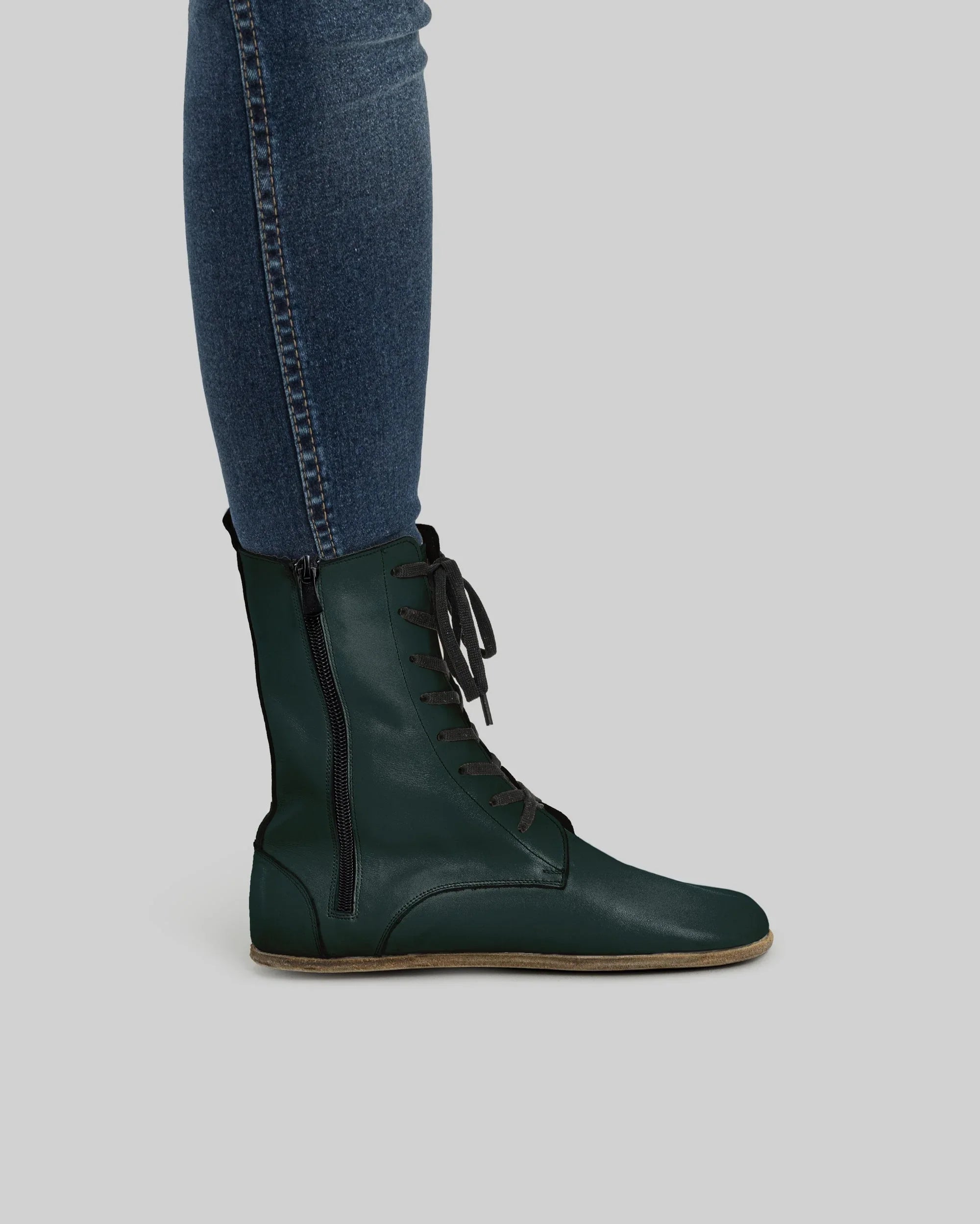 Pair Dark Green Barefoot Boot - Barefoot Wide Toe Calf Leather | Bespoky