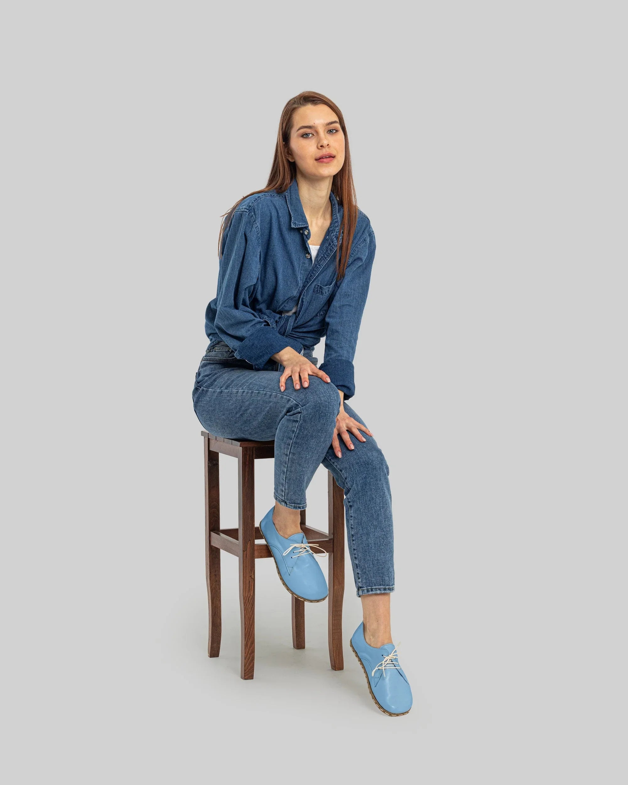 Back view Baby Blue Oxford Shoes - Calf Leather Handcrafted | Bespoky