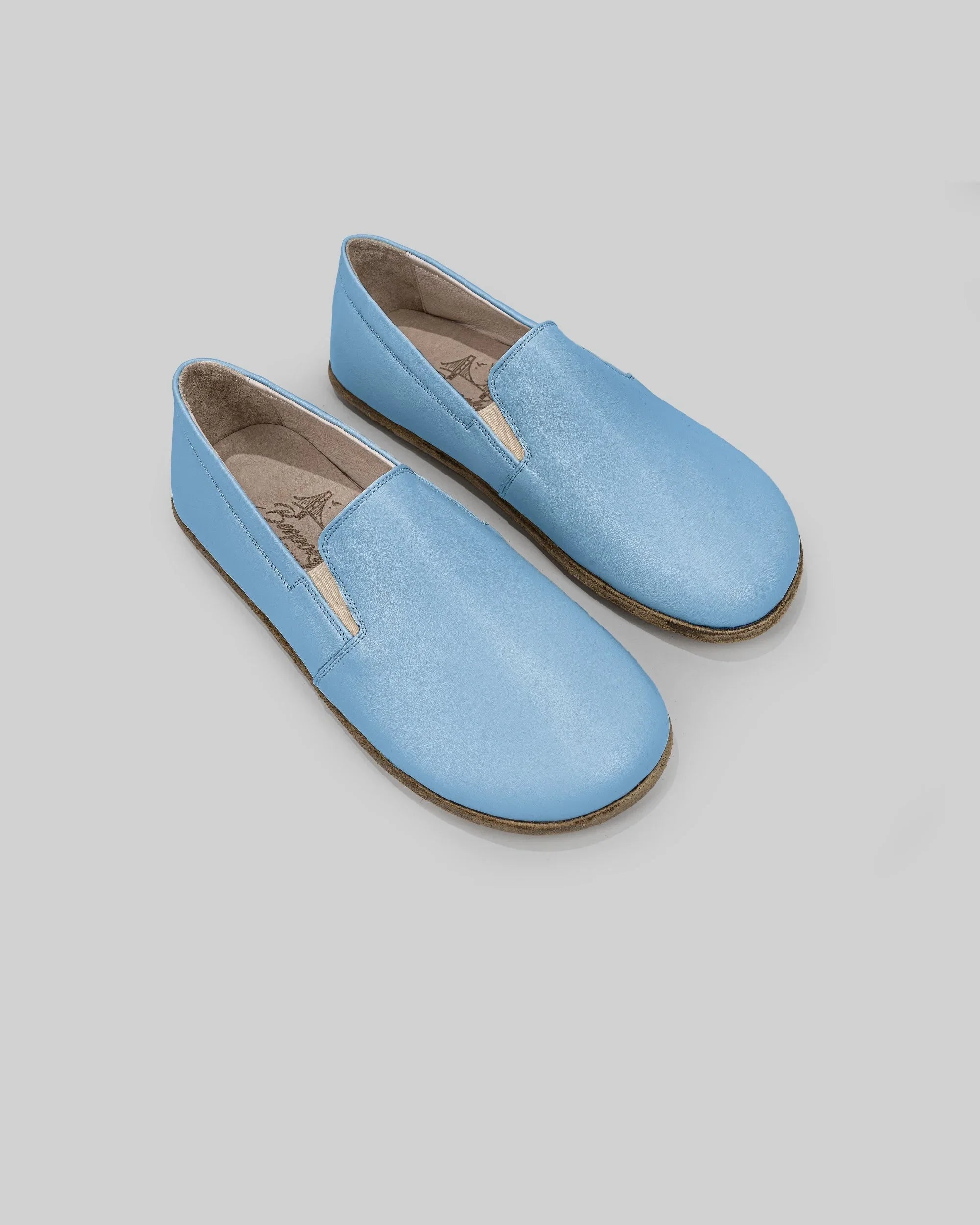 Men's Baby Blue Barefoot Shoes - Handcrafted Calf Leather Wide Toe Box | Bespoky