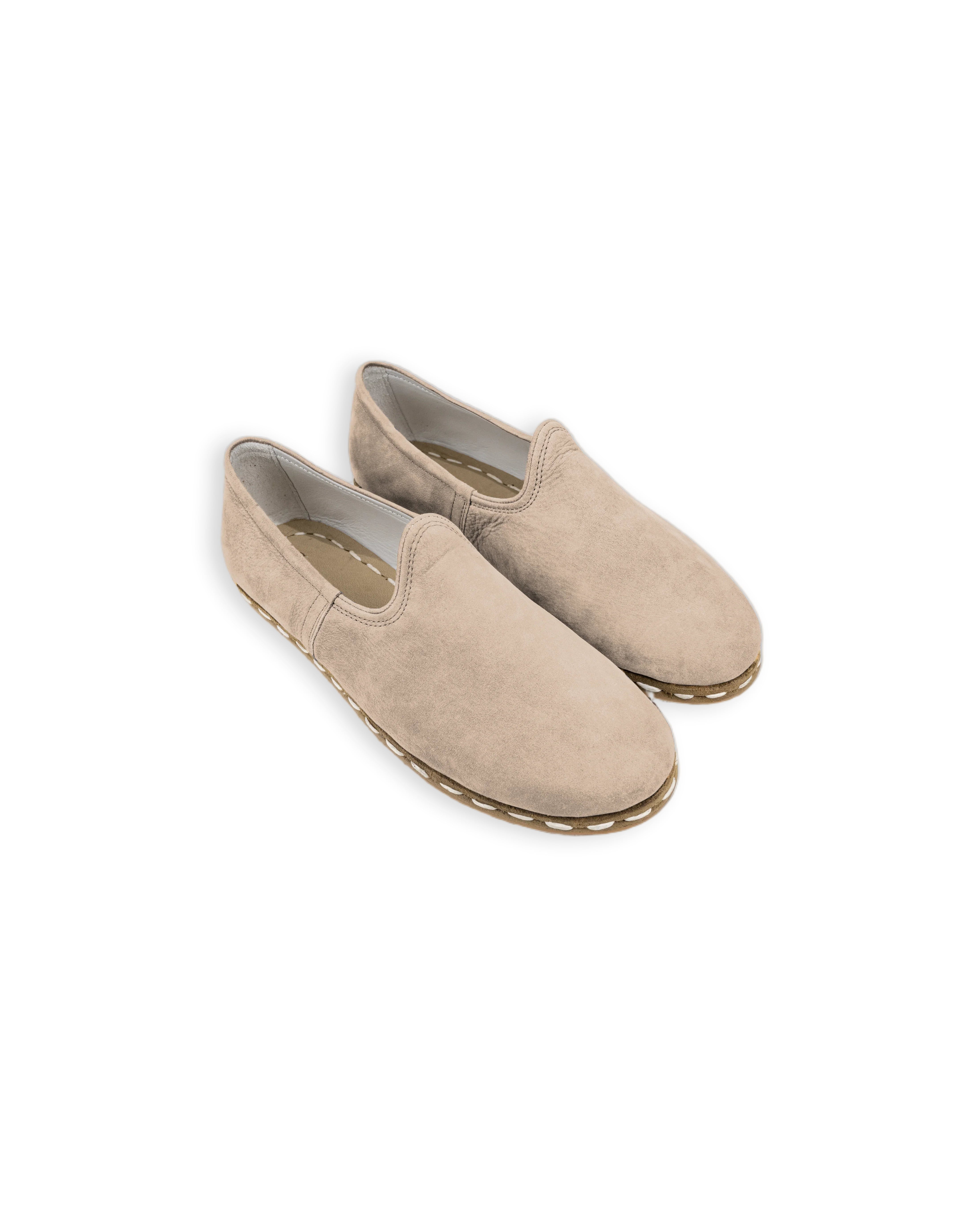 Men's Beige Nubuck Yemeni Shoes - Handcrafted Calf Leather Wide Toe Box | Bespoky