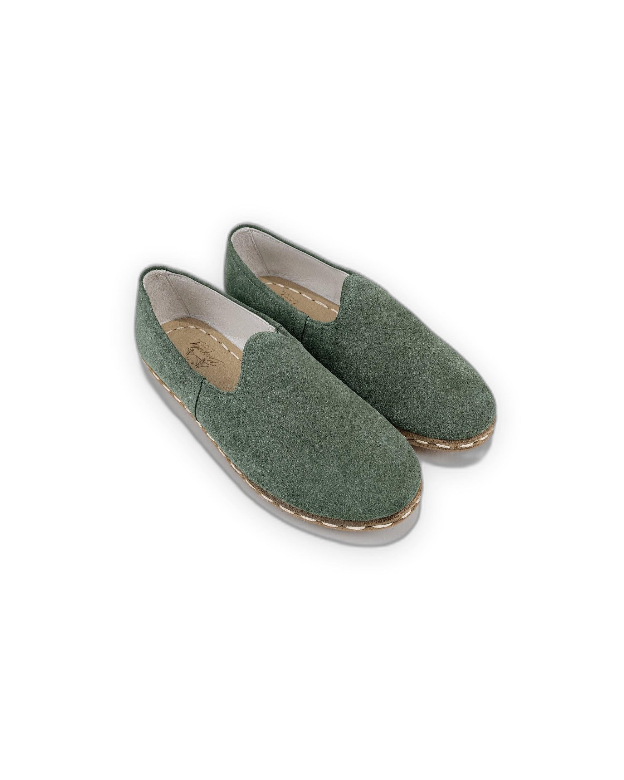 Women's Green Suede Yemeni Shoes - Handcrafted Calf Leather Wide Toe Box | Bespoky