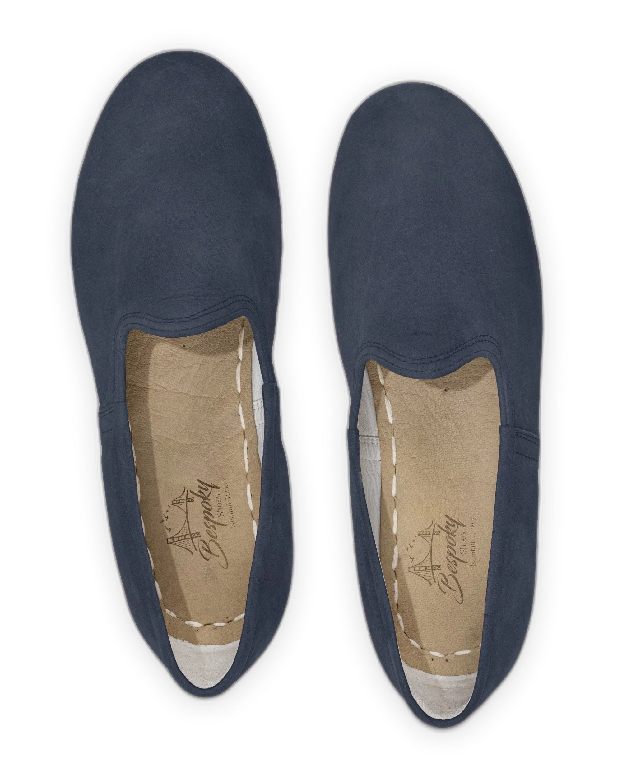 Side view Navy Blue Yemeni Shoes - Calf Leather Zero Drop | Bespoky