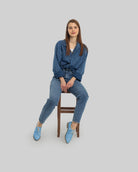 Back view Baby Blue Pointed Toe Oxford - Calf Leather Handcrafted | Bespoky
