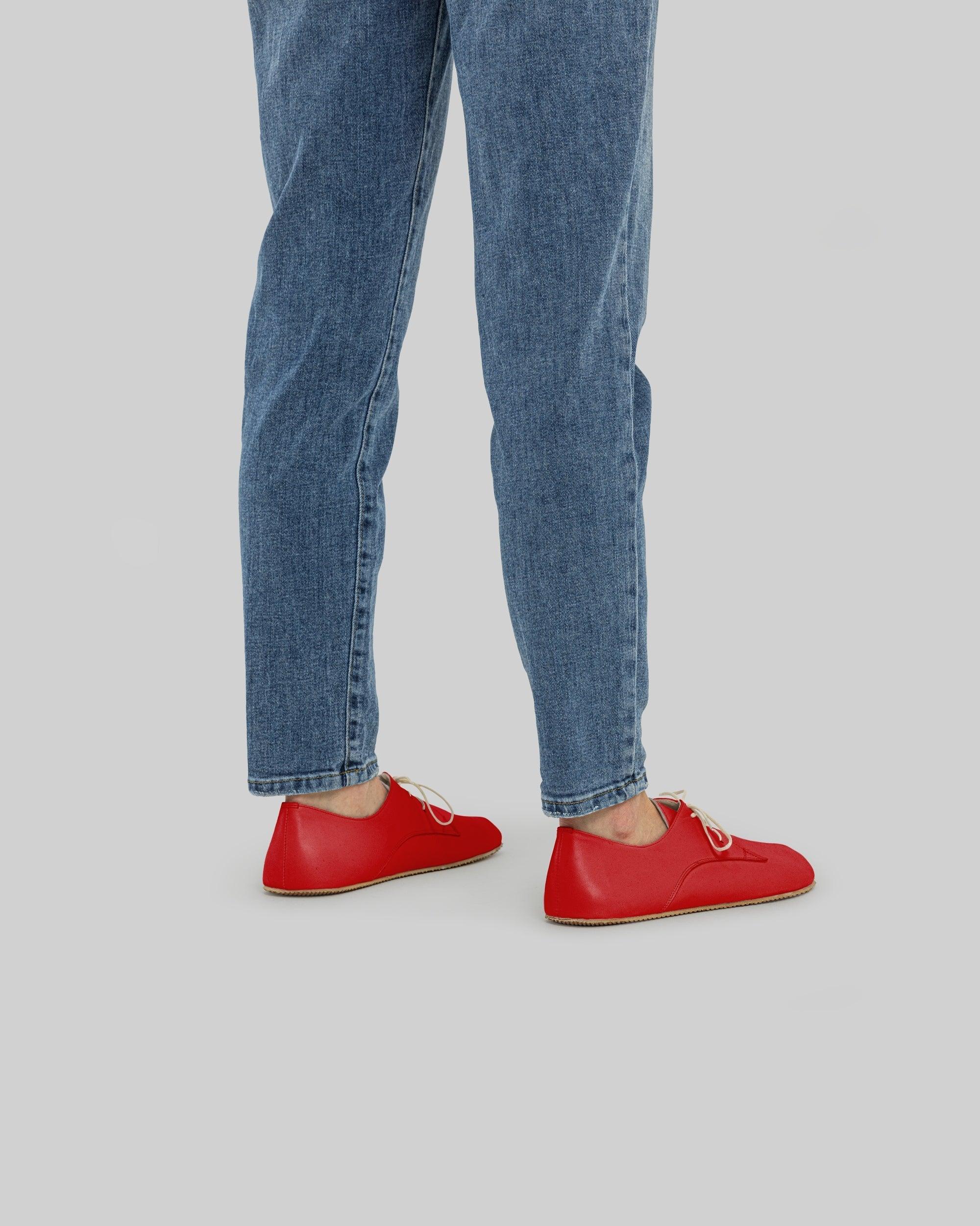Pair Red Oxford Shoes - Barefoot Wide Toe Calf Leather | Bespoky
