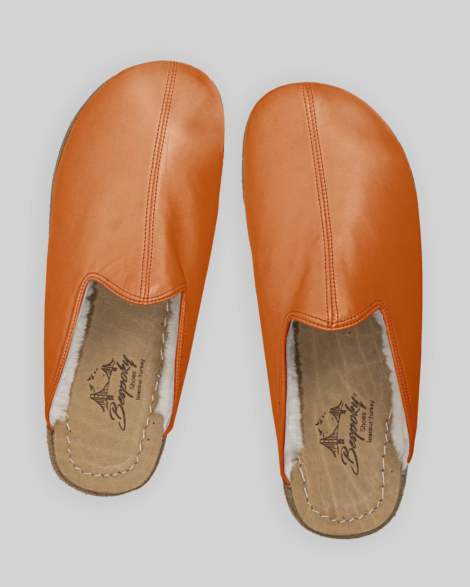 Top view Orange Shearling Slippers - Handcrafted Calf Leather | Bespoky