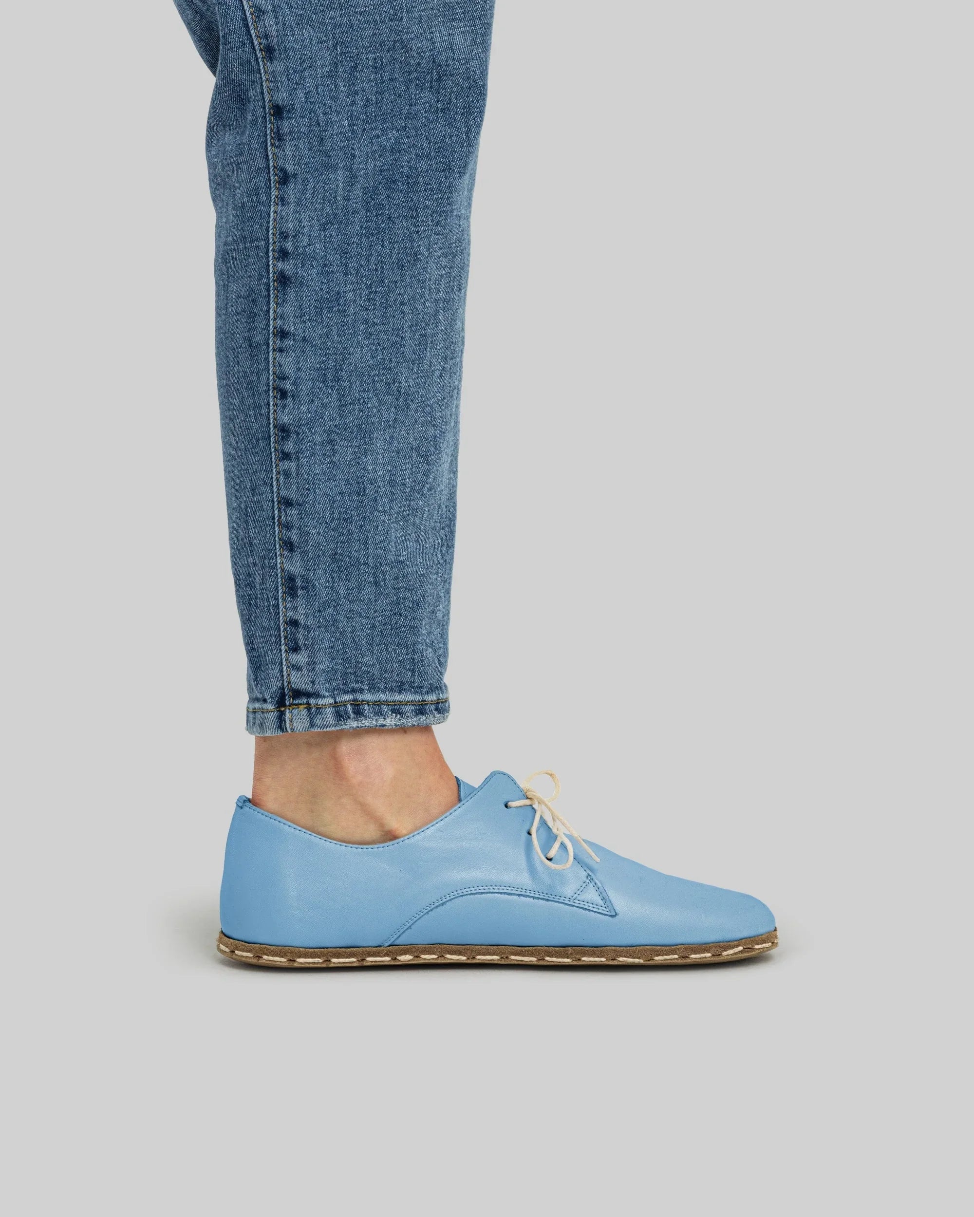 Pair Baby Blue Oxford Shoes - Barefoot Wide Toe Calf Leather | Bespoky