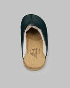 Top view Dark Green Shearling Slippers - Handcrafted Calf Leather | Bespoky