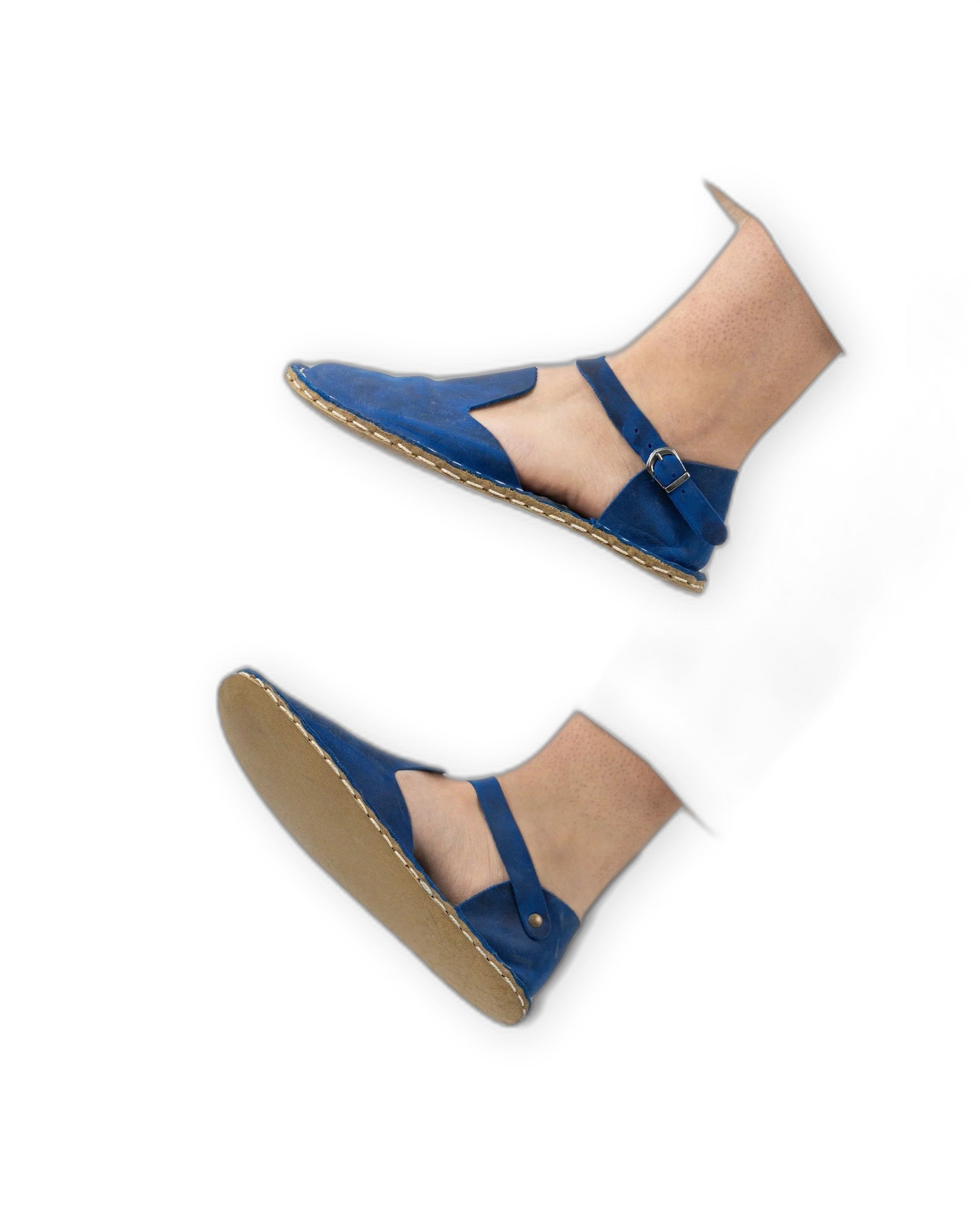 Top view Blue Barefoot Sandal - Handcrafted Calf Leather | Bespoky