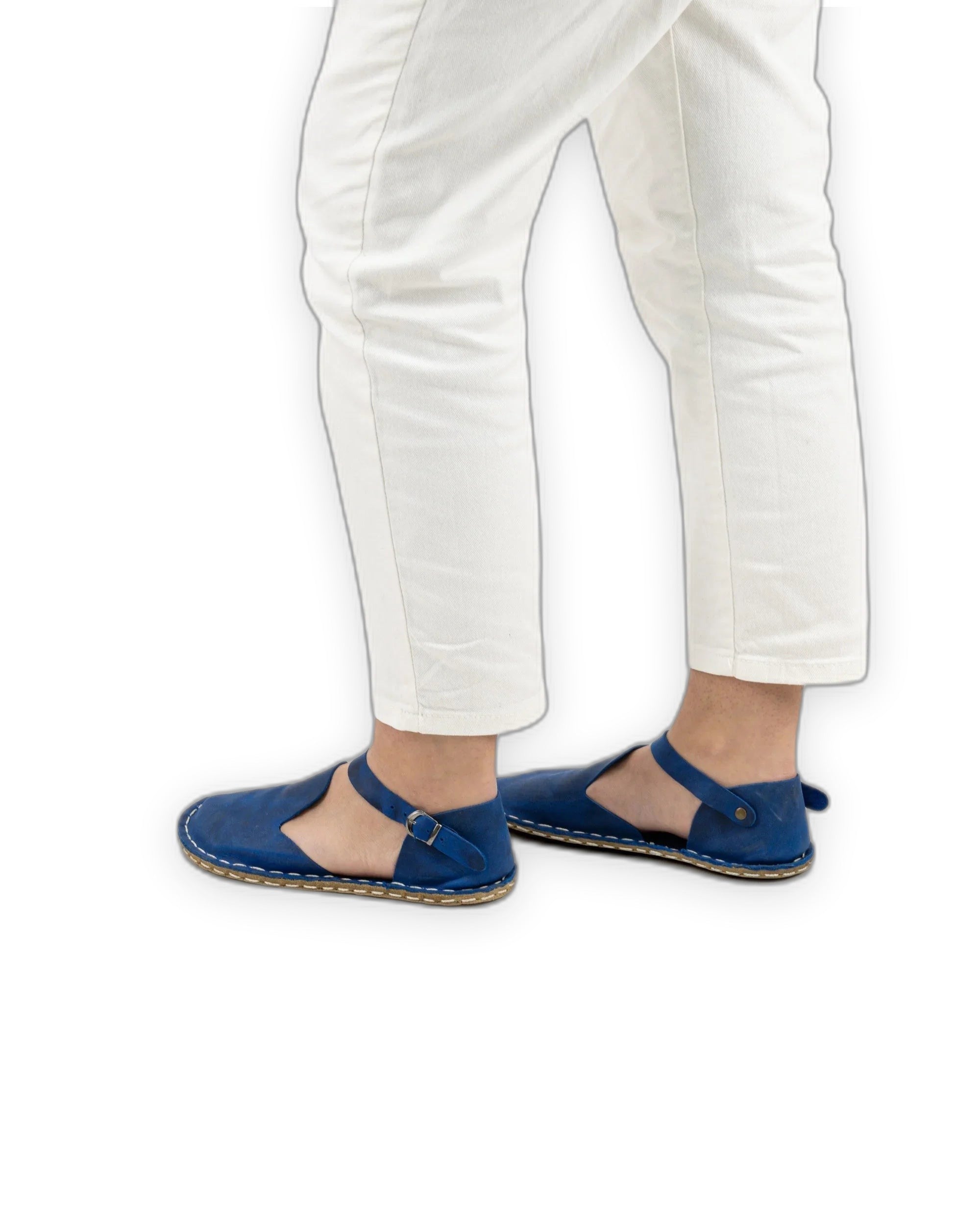 Pair Blue Barefoot Sandal - Barefoot Wide Toe Calf Leather | Bespoky