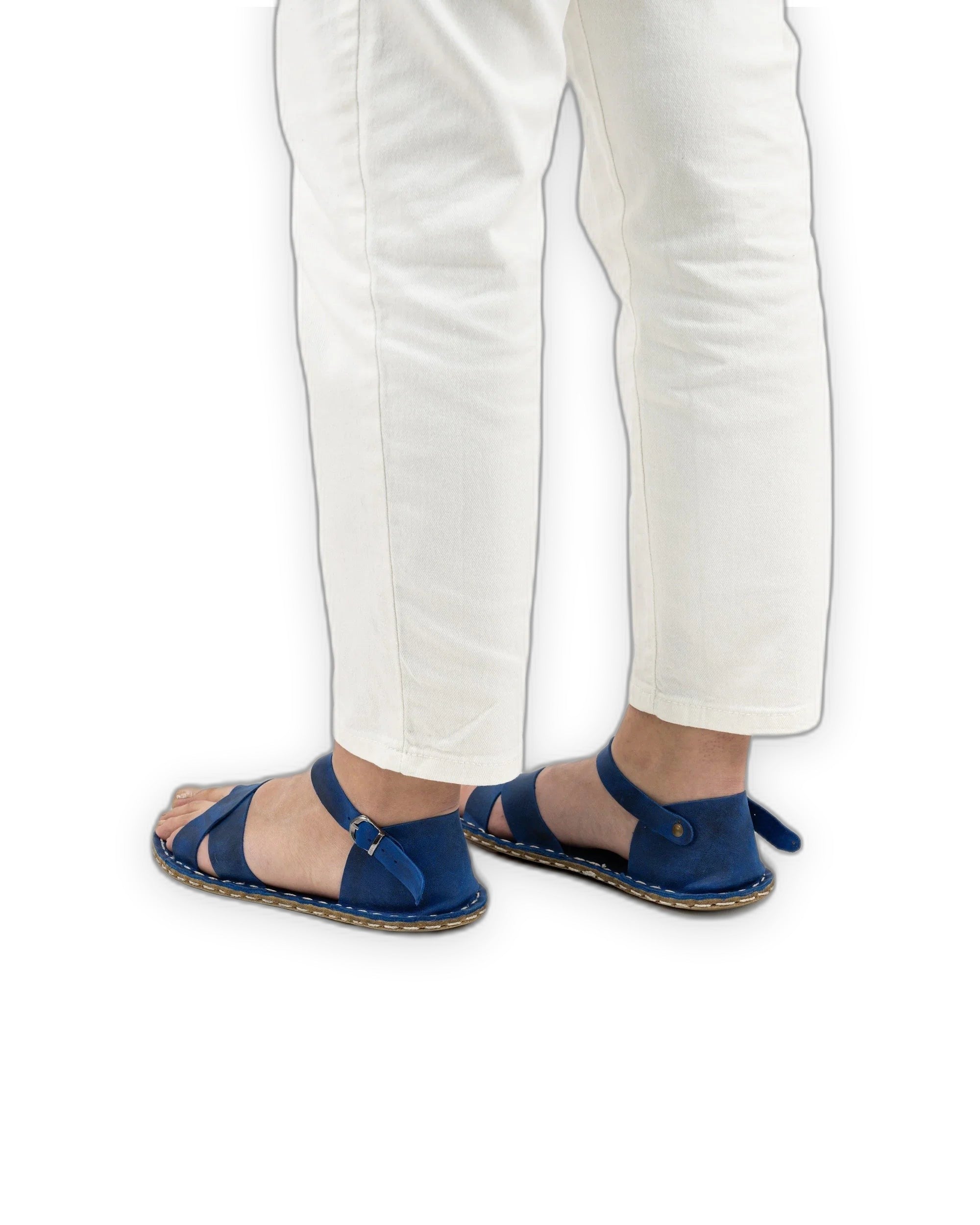 Pair Blue Barefoot Sandal - Barefoot Wide Toe Calf Leather | Bespoky