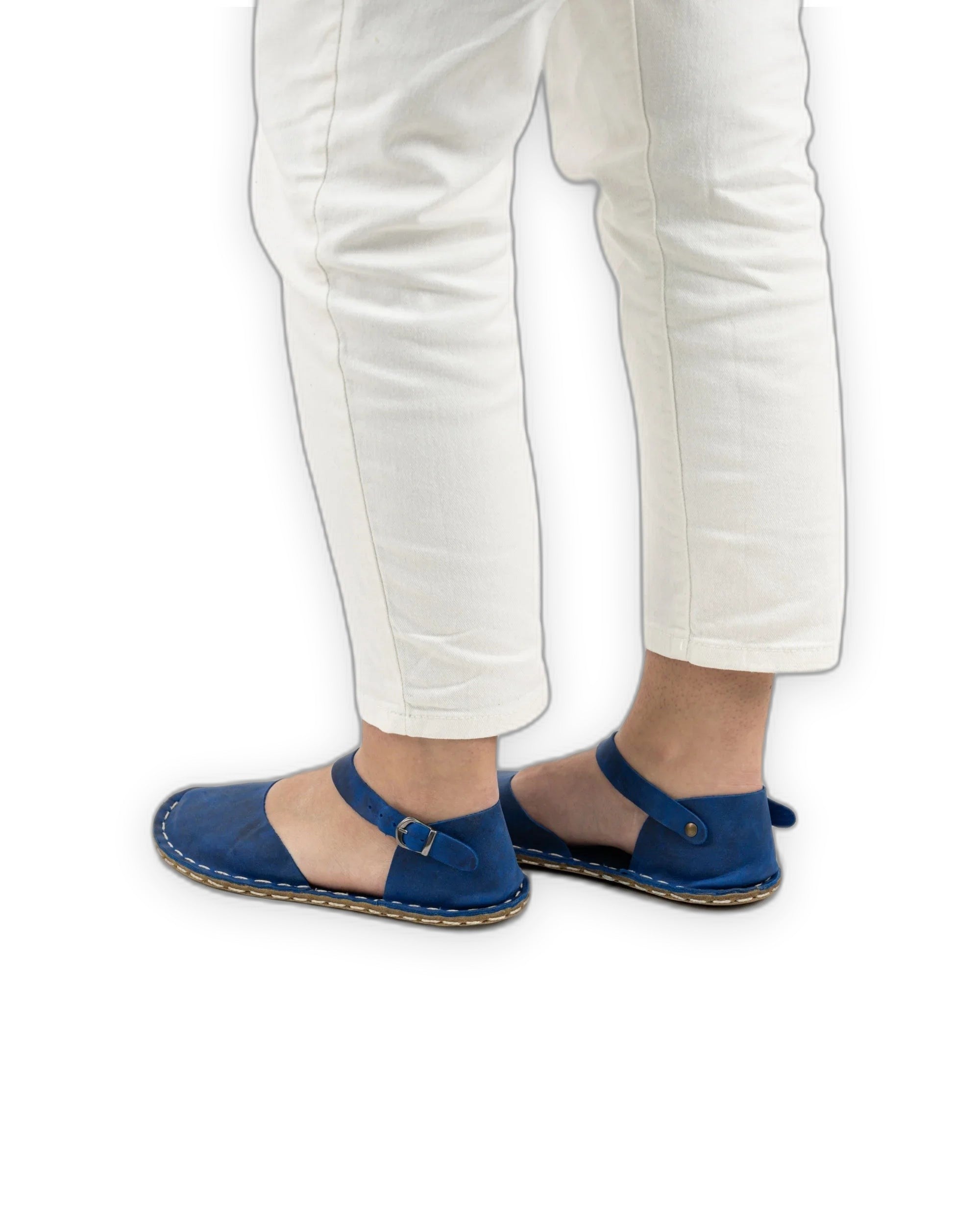 Pair Blue Barefoot Sandal - Barefoot Wide Toe Calf Leather | Bespoky
