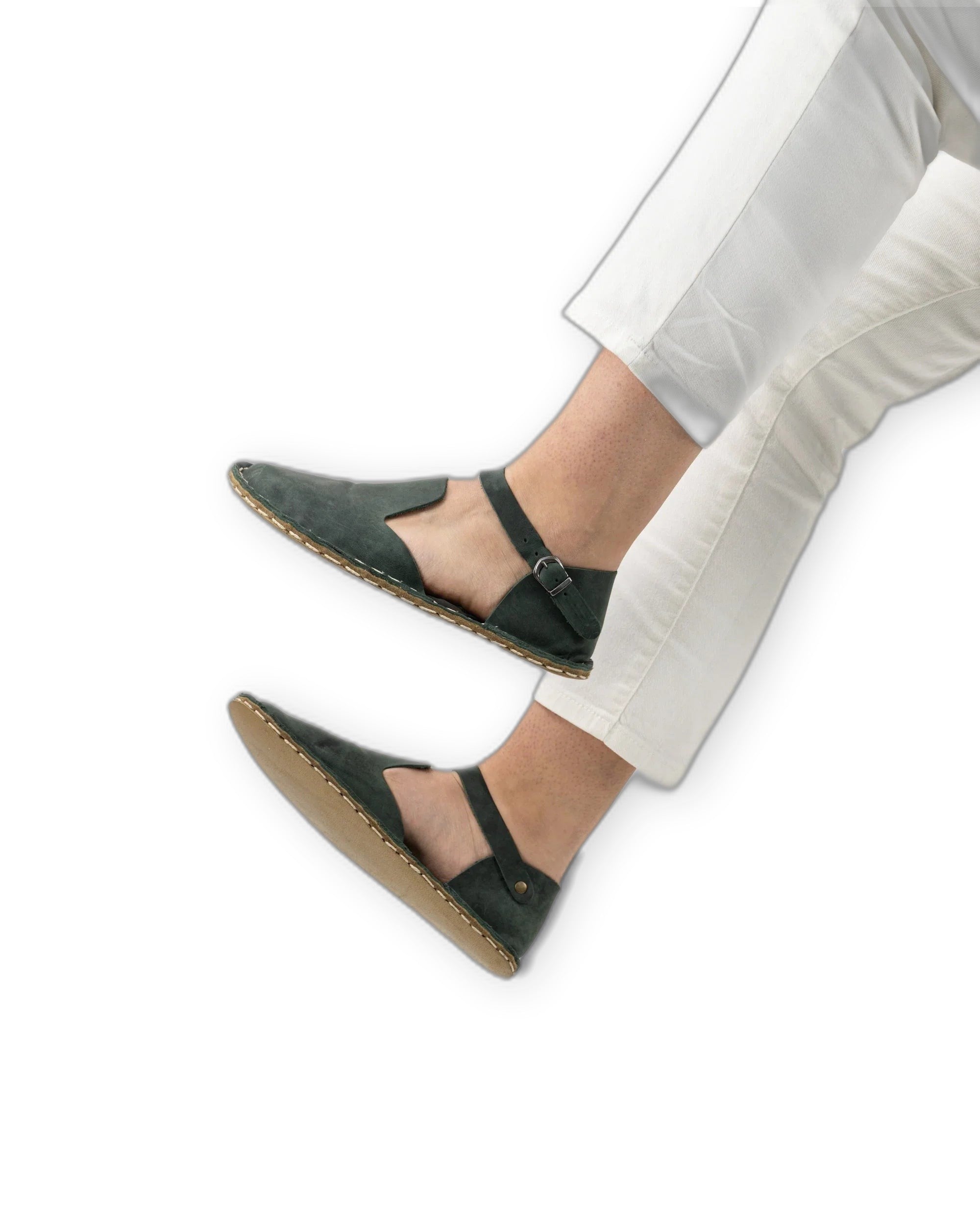 Top view Green Barefoot Sandal - Handcrafted Calf Leather | Bespoky