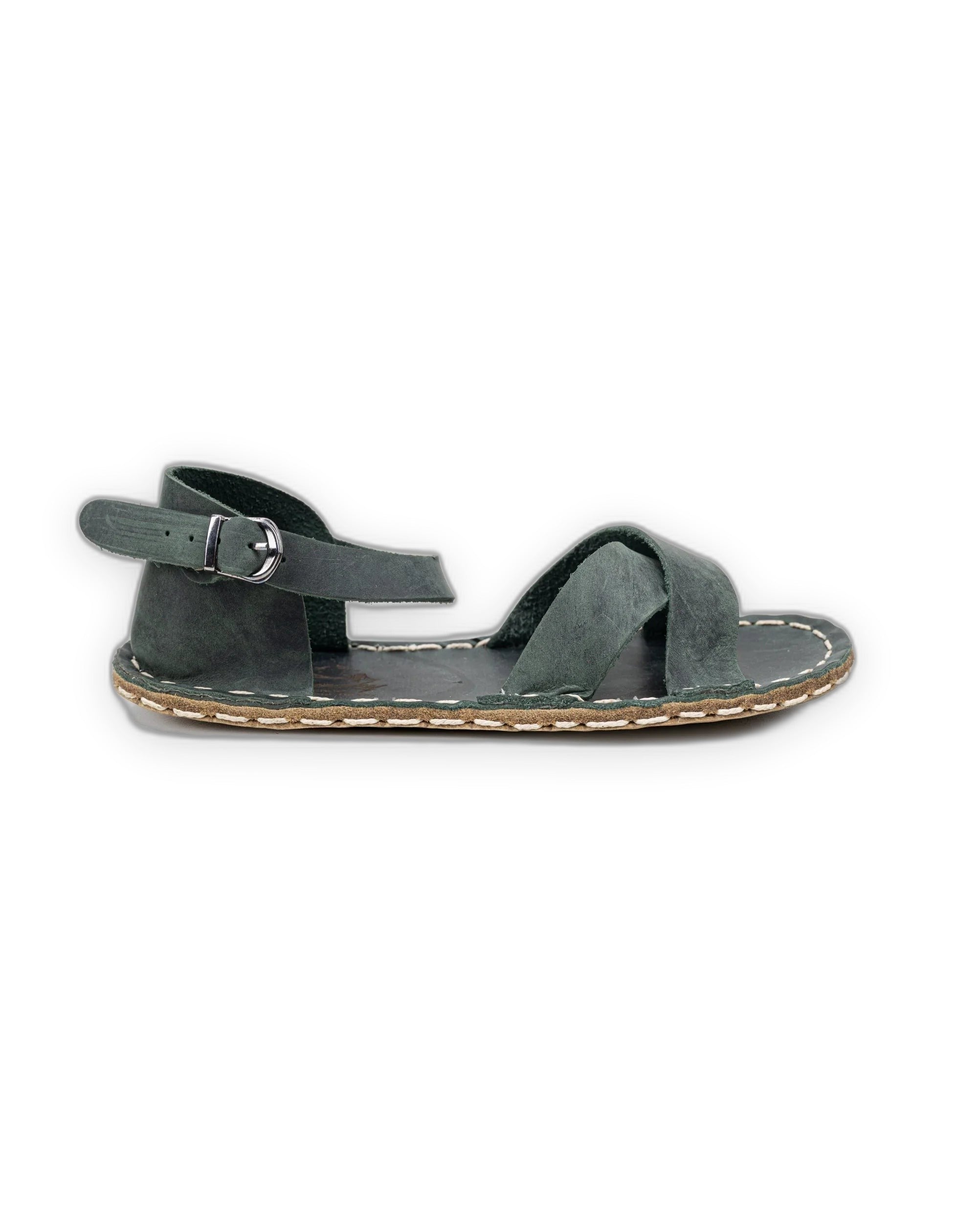 Side view Green Barefoot Sandal - Calf Leather Zero Drop | Bespoky