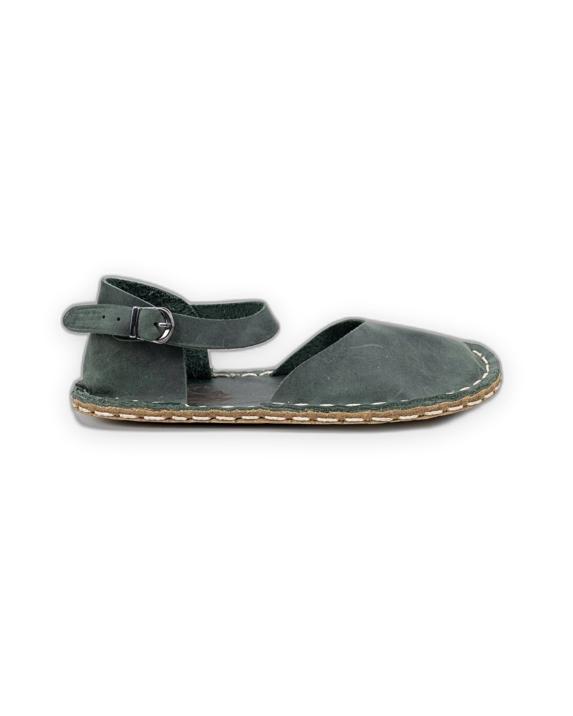 Side view Green Barefoot Sandal - Calf Leather Zero Drop | Bespoky