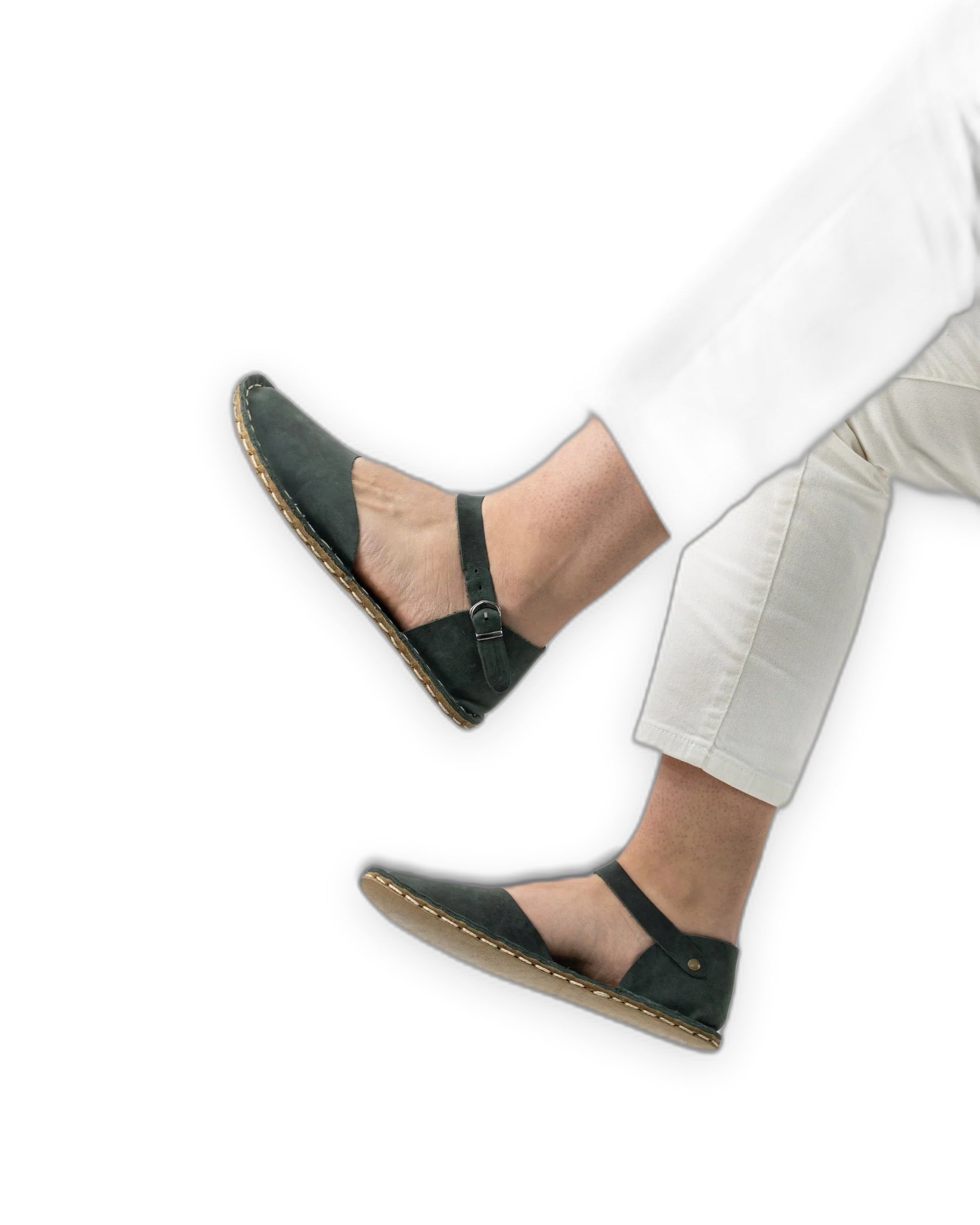 Top view Green Barefoot Sandal - Handcrafted Calf Leather | Bespoky