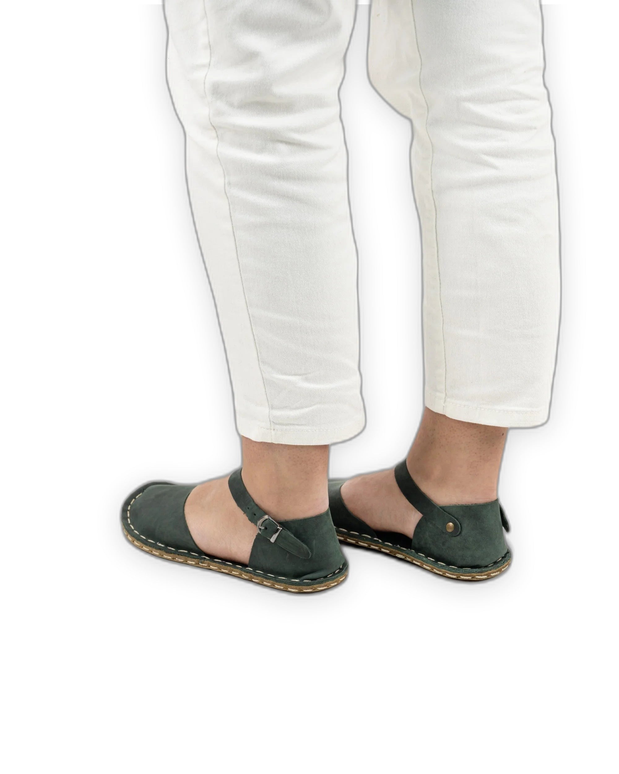Pair Green Barefoot Sandal - Barefoot Wide Toe Calf Leather | Bespoky
