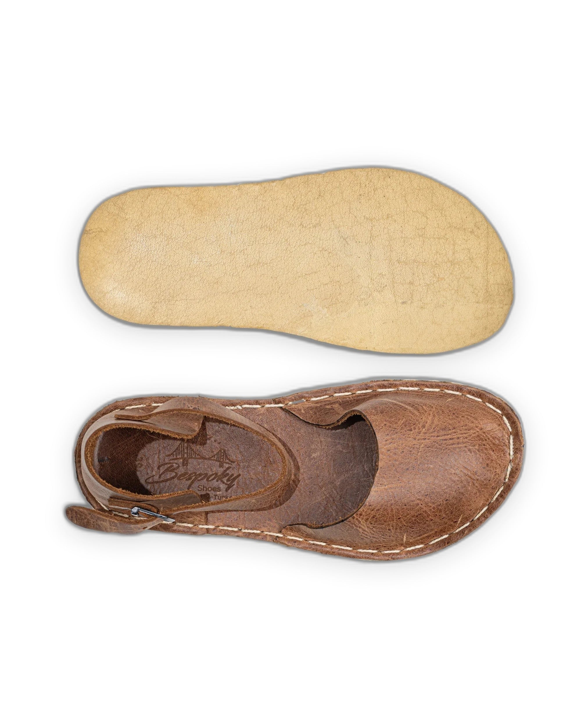 Detail Tan Barefoot Sandal - Handcrafted Calf Leather Turkey | Bespoky
