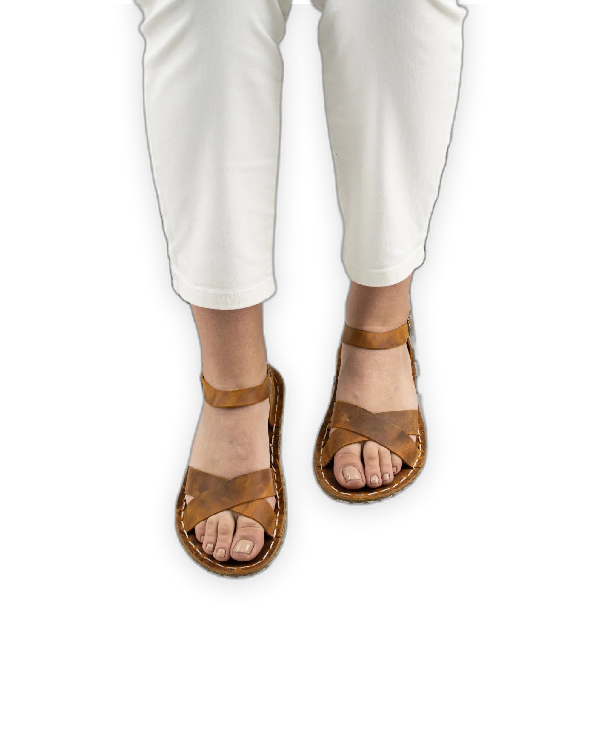 Detail Tan Barefoot Sandal - Handcrafted Calf Leather Turkey | Bespoky