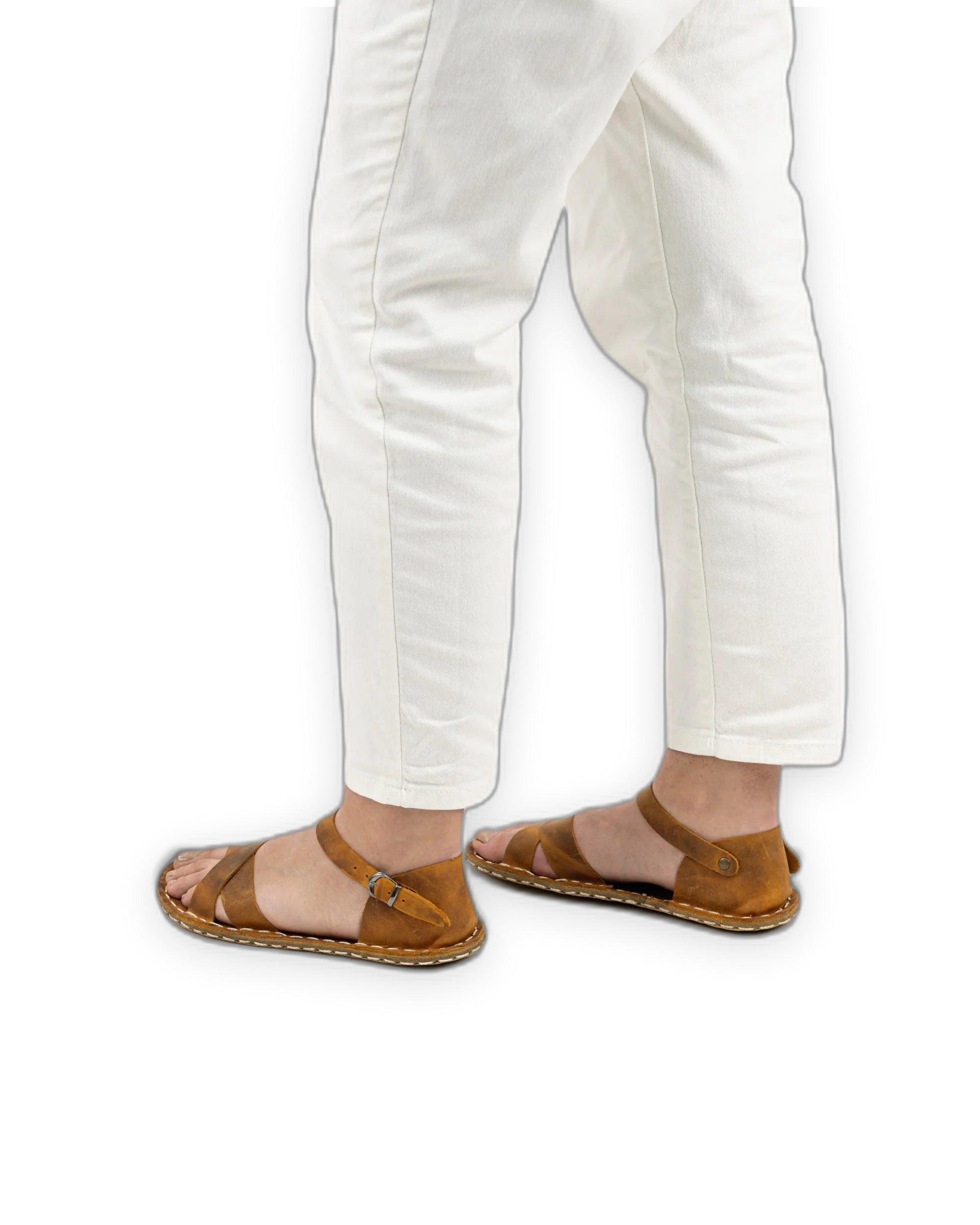 Pair Tan Barefoot Sandal - Barefoot Wide Toe Calf Leather | Bespoky