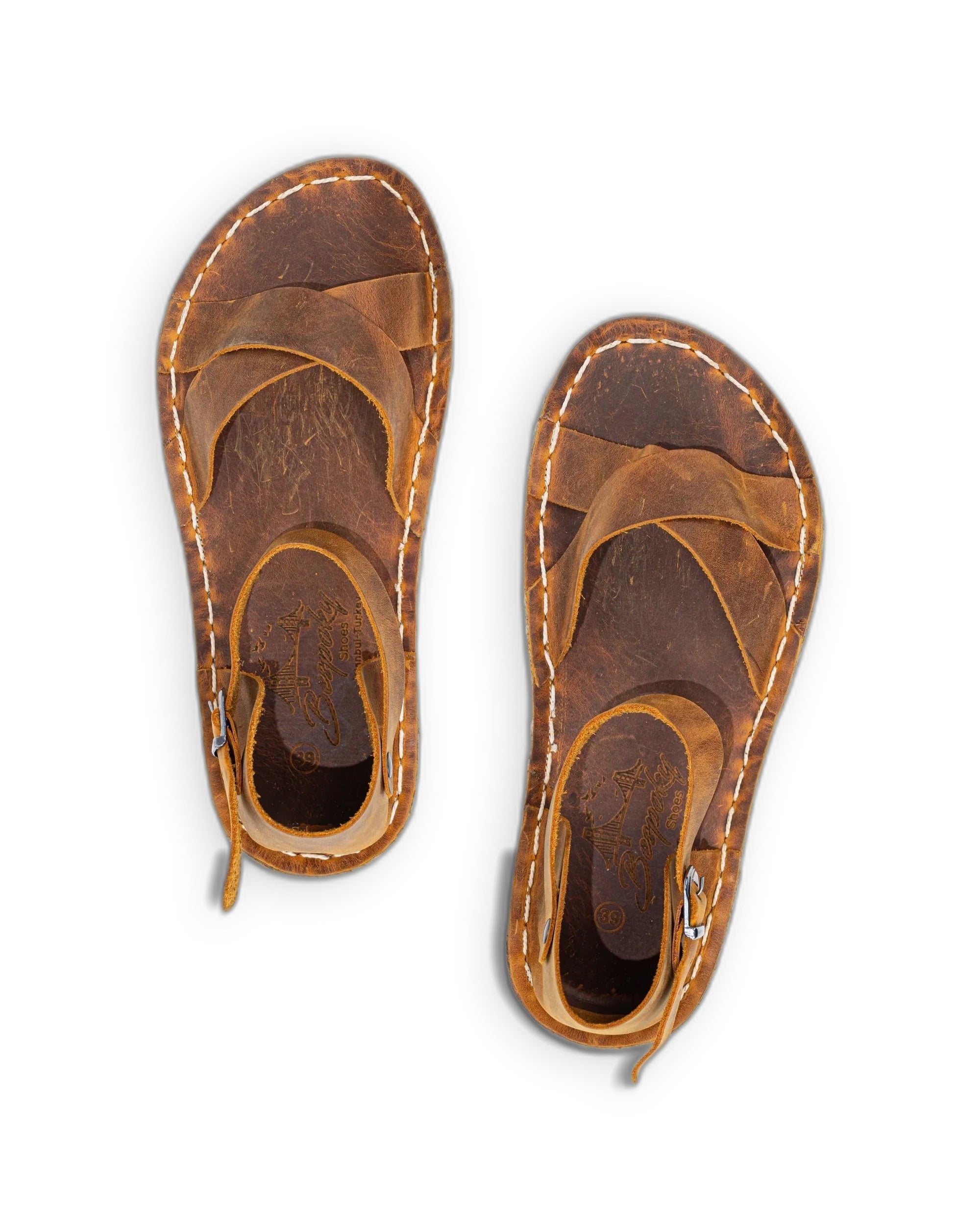 Women's Tan Barefoot Sandal - Handcrafted Calf Leather Wide Toe Box | Bespoky