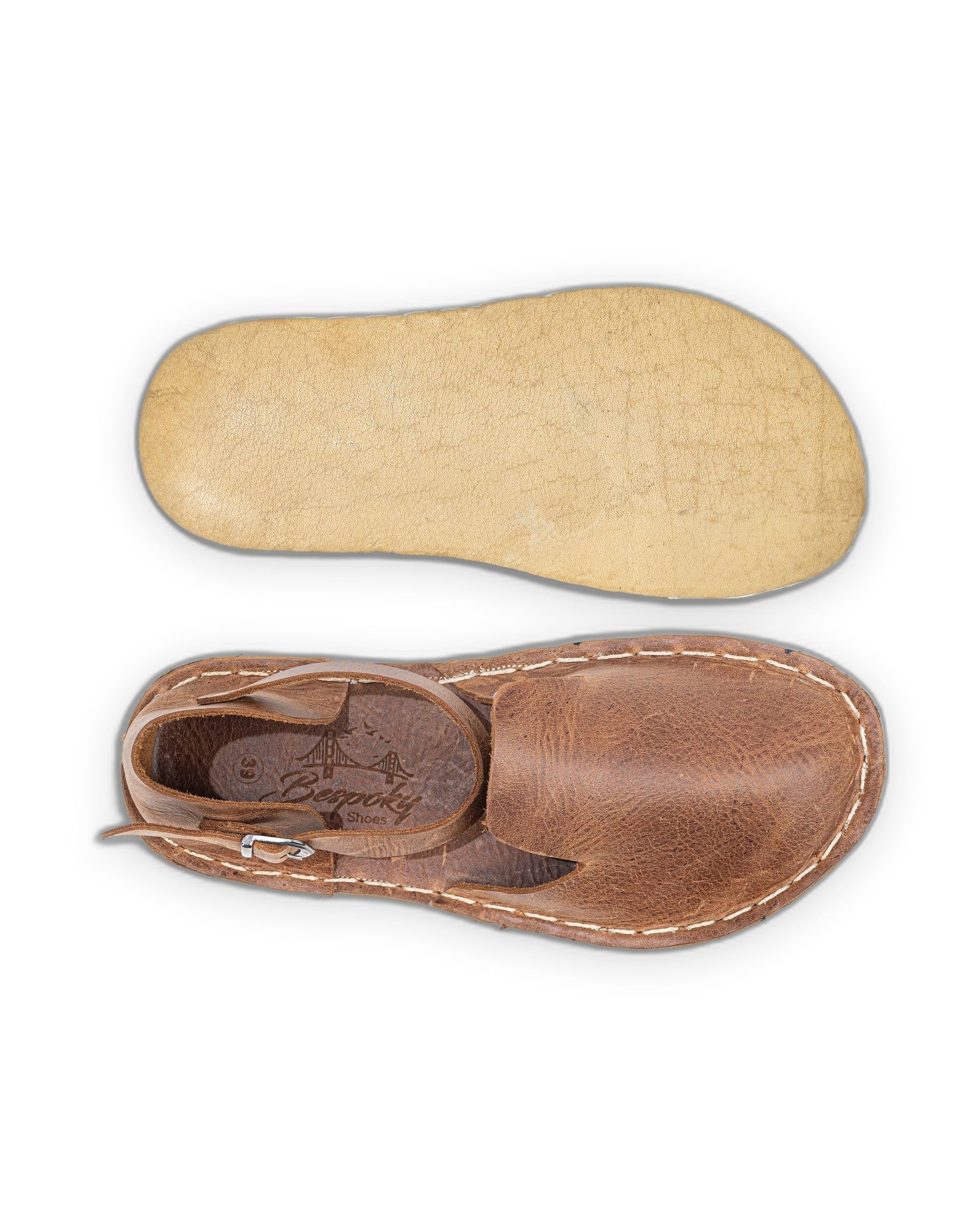 Detail Tan Barefoot Sandal - Handcrafted Calf Leather Turkey | Bespoky