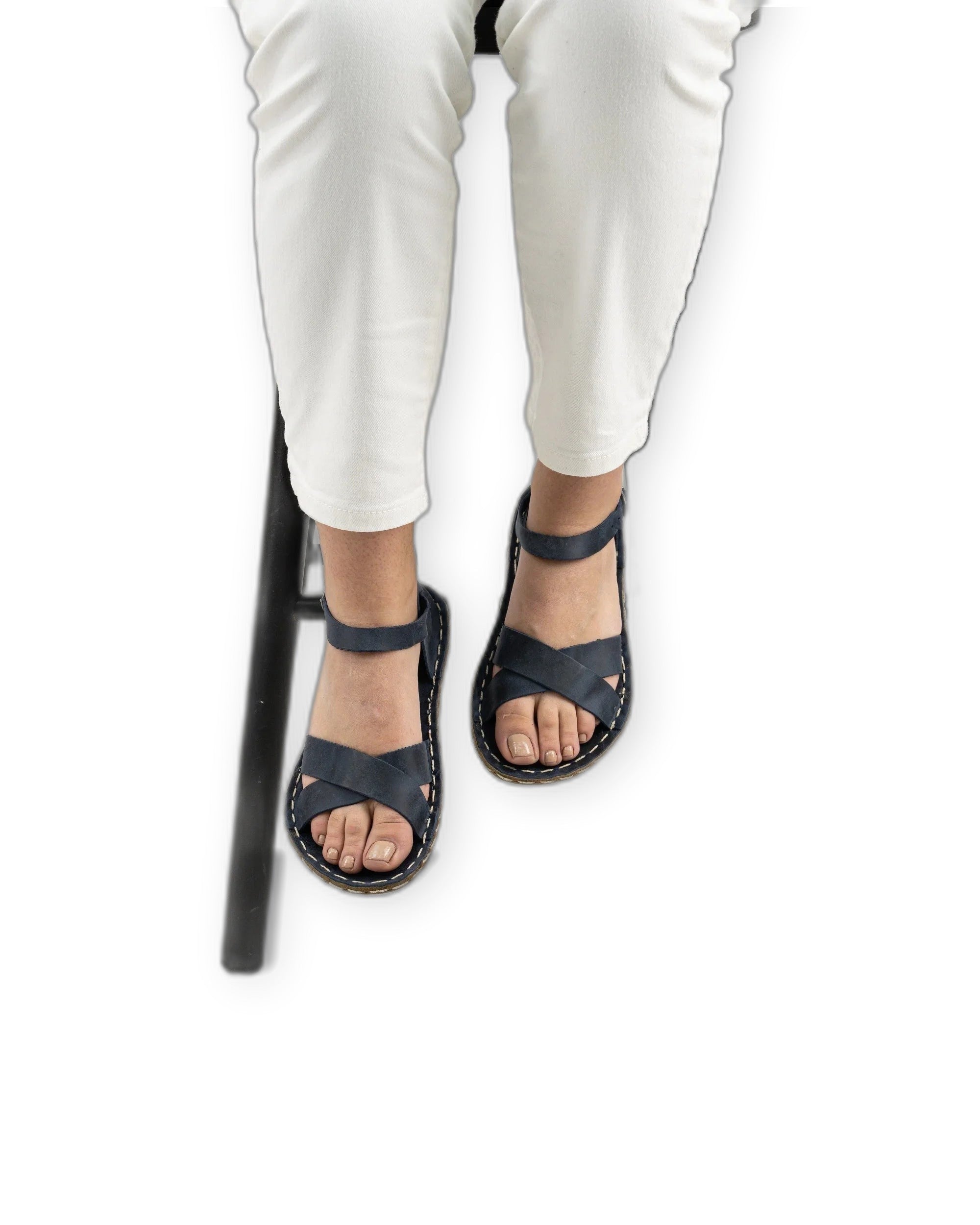Detail Navy Blue Barefoot Sandal - Handcrafted Calf Leather Turkey | Bespoky