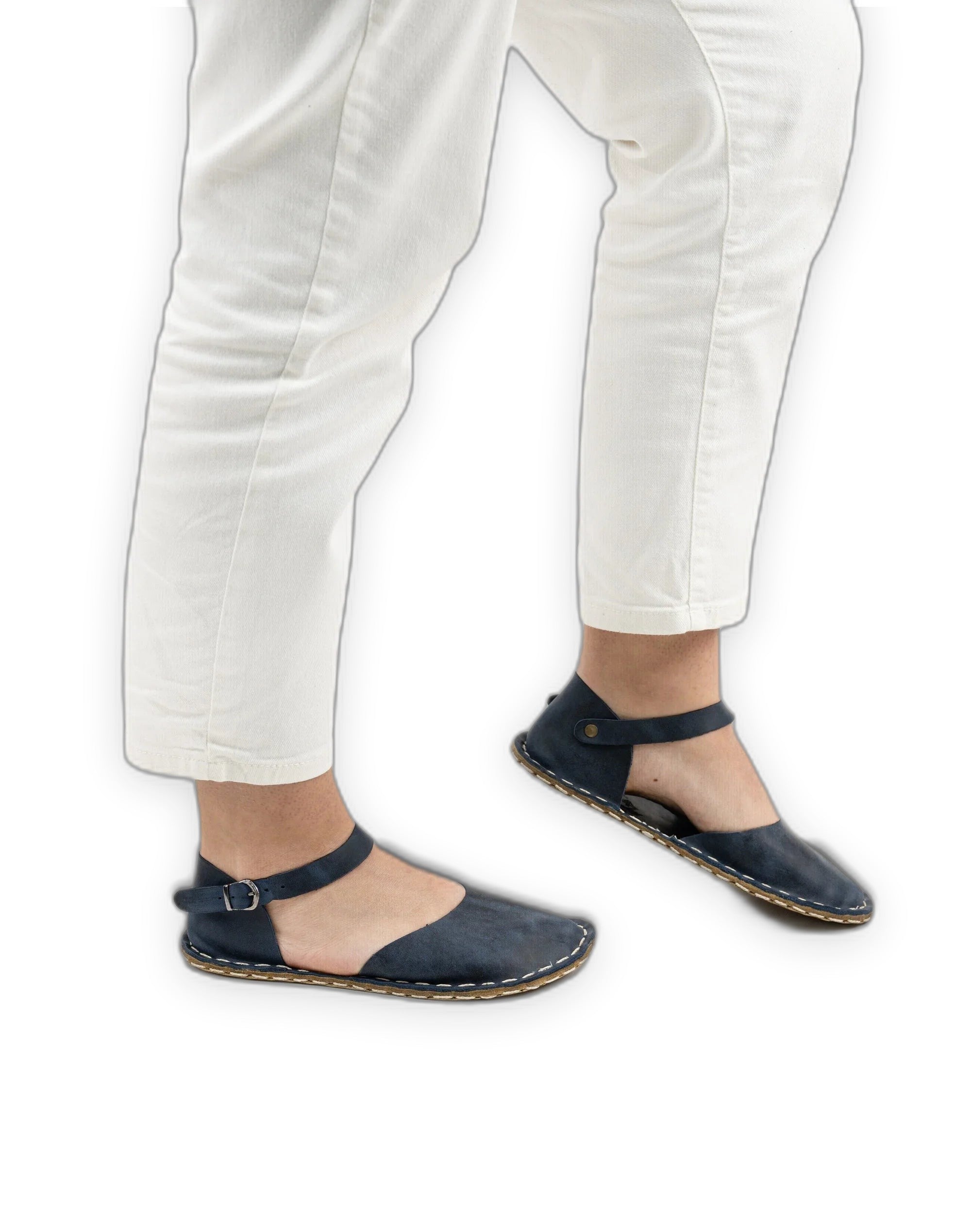 Pair Navy Blue Barefoot Sandal - Barefoot Wide Toe Calf Leather | Bespoky