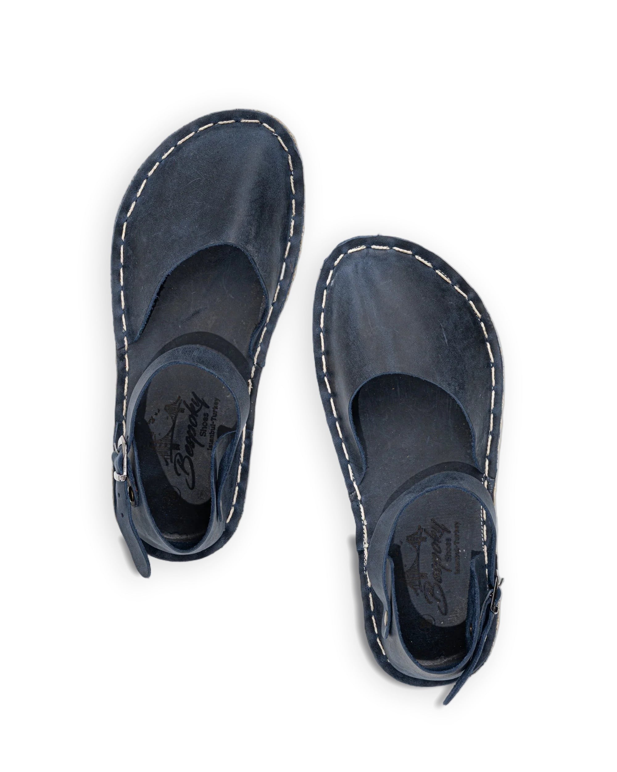 Women's Navy Blue Barefoot Sandal - Handcrafted Calf Leather Wide Toe Box | Bespoky