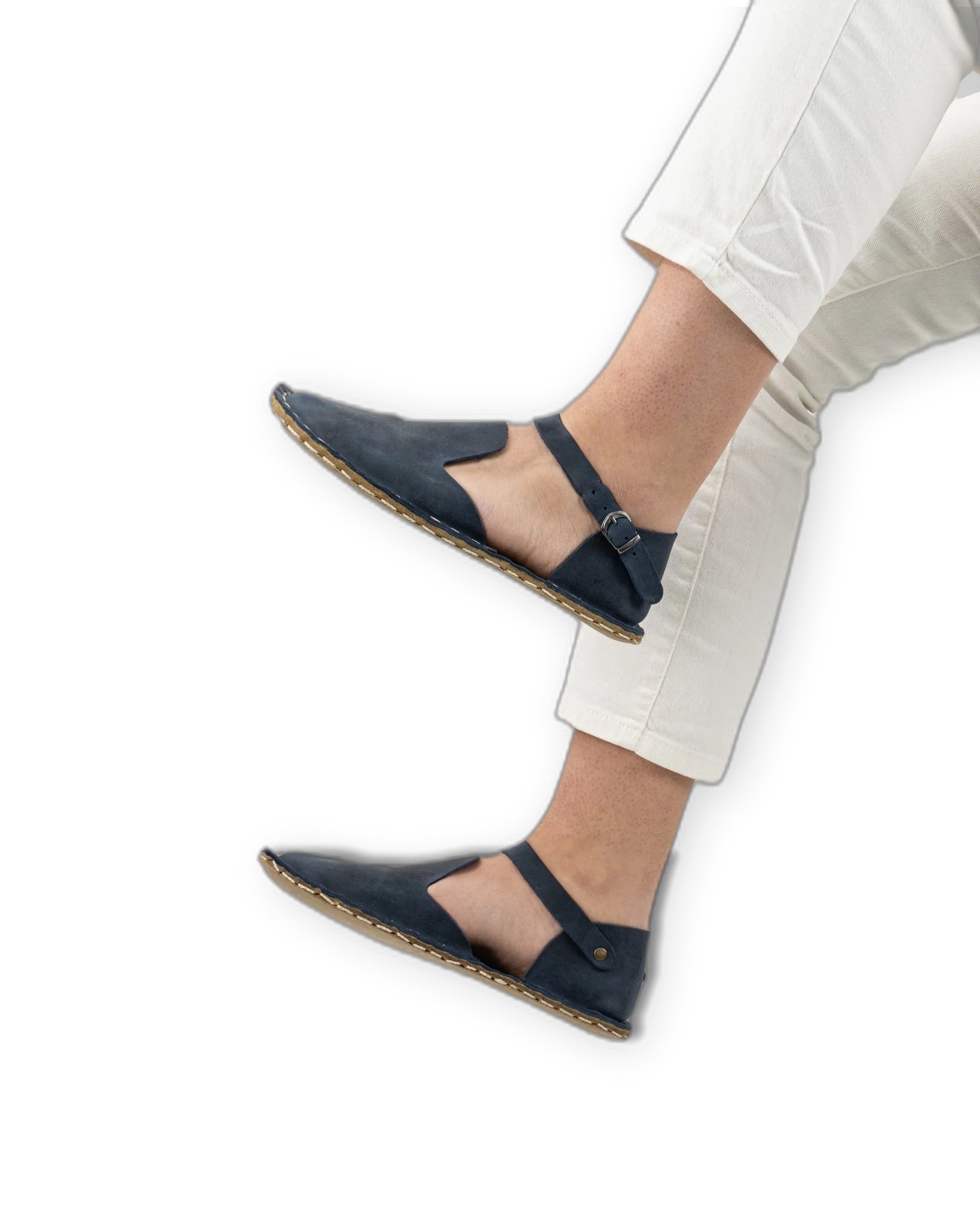 Top view Navy Blue Barefoot Sandal - Handcrafted Calf Leather | Bespoky