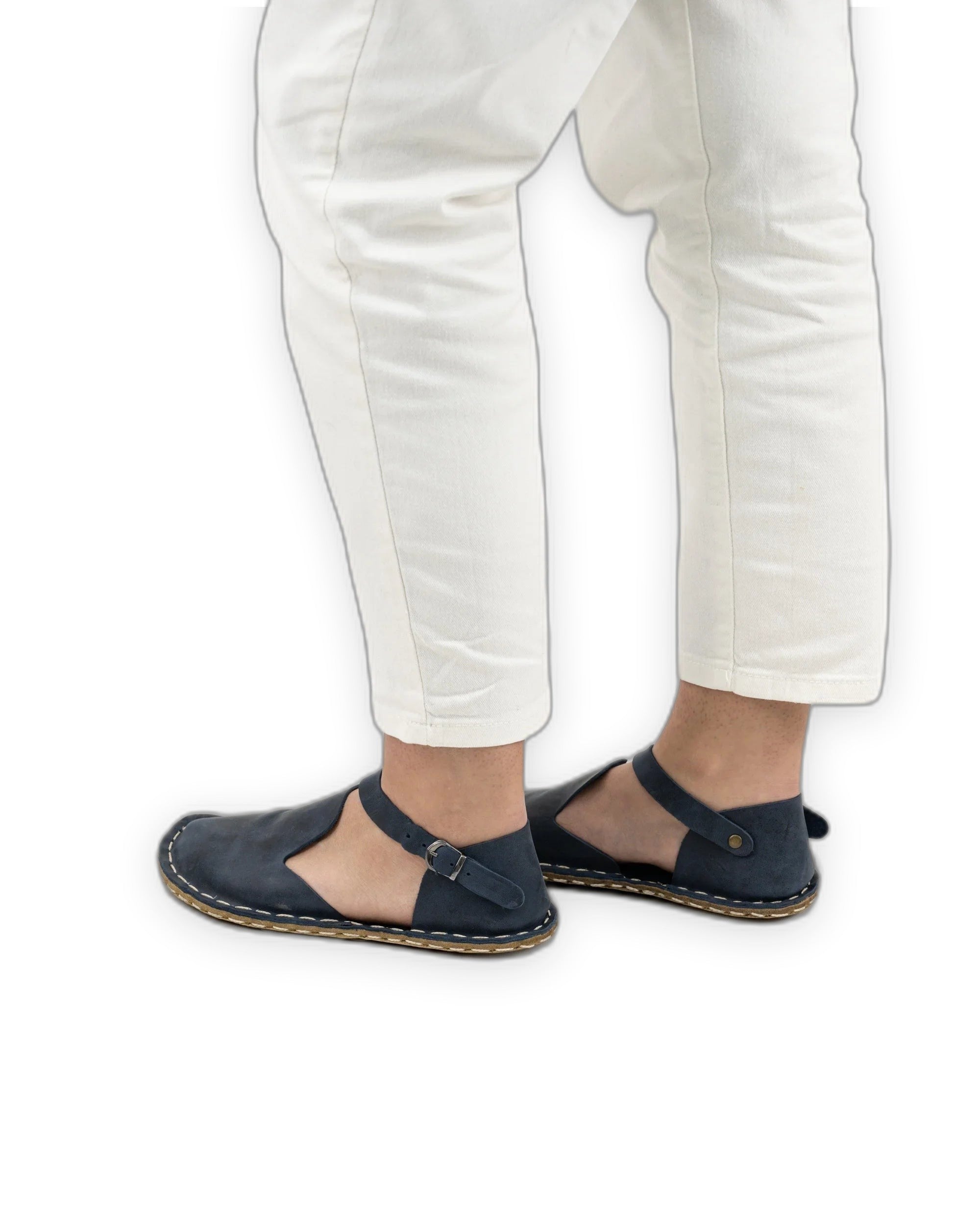 Pair Navy Blue Barefoot Sandal - Barefoot Wide Toe Calf Leather | Bespoky