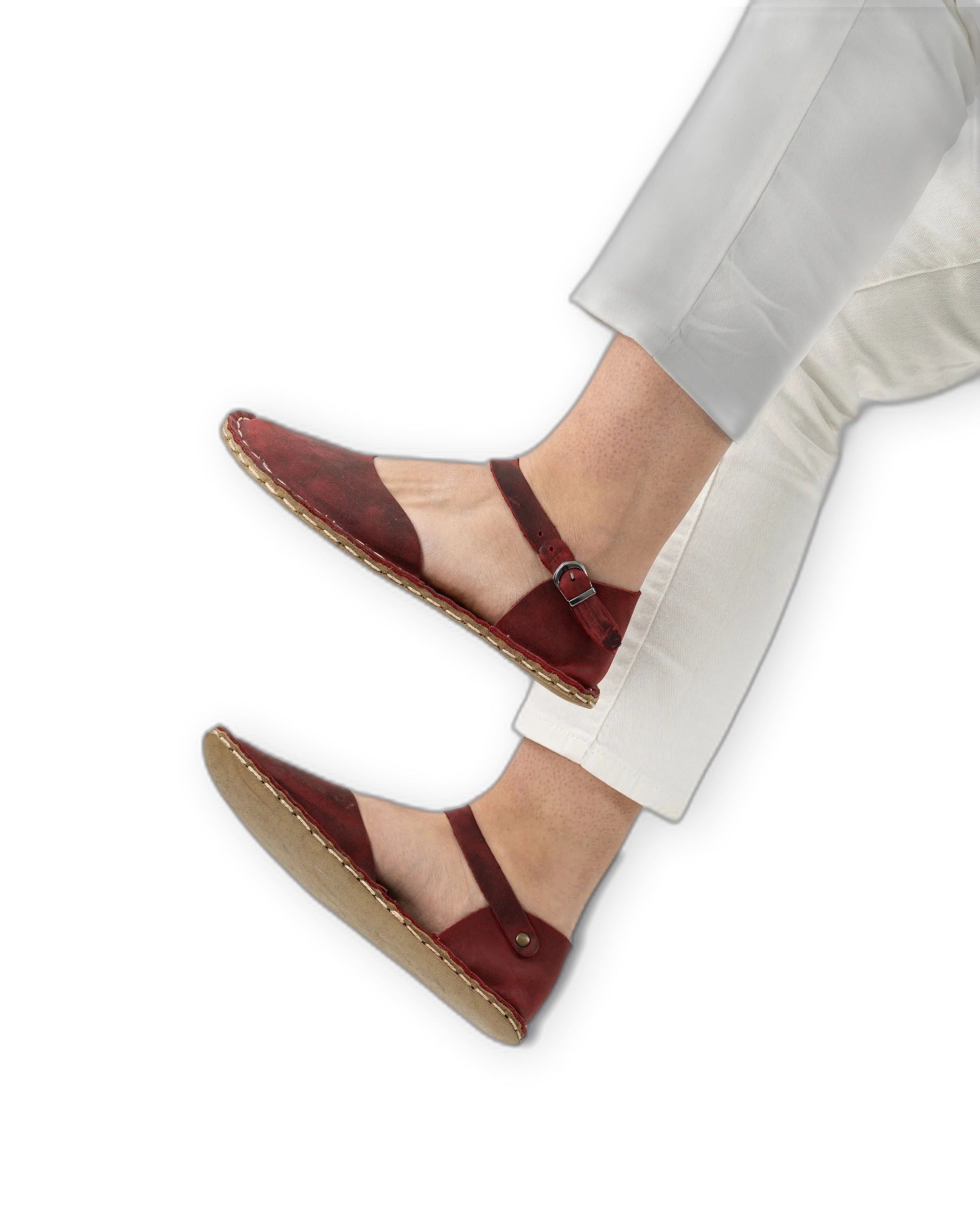 Top view Red Barefoot Sandal - Handcrafted Calf Leather | Bespoky