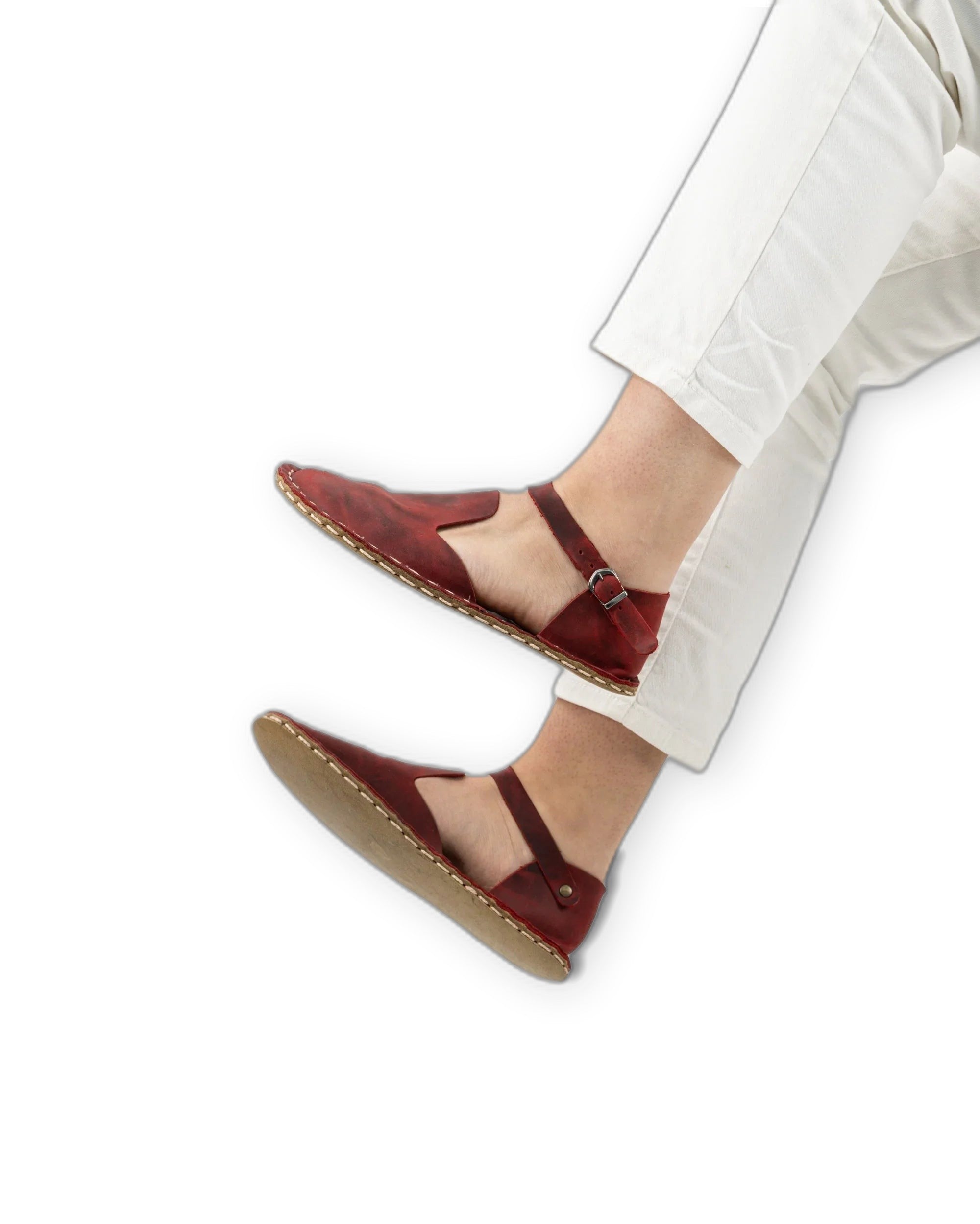 Top view Red Barefoot Sandal - Handcrafted Calf Leather | Bespoky