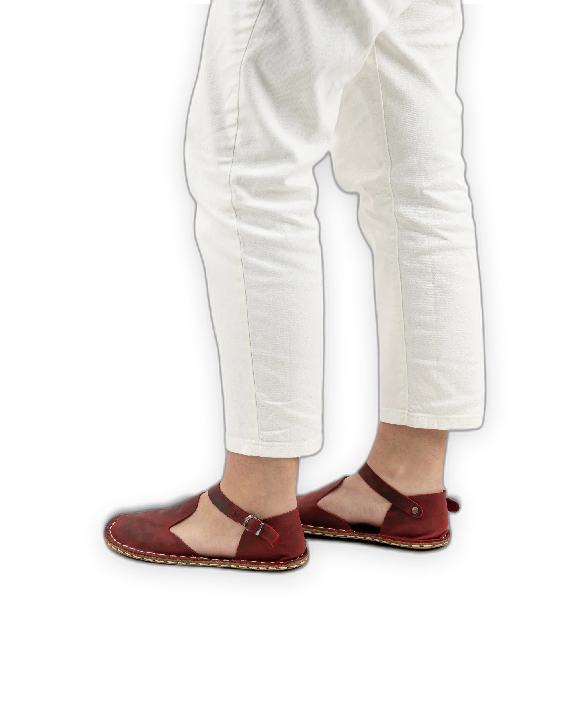 Pair Red Barefoot Sandal - Barefoot Wide Toe Calf Leather | Bespoky