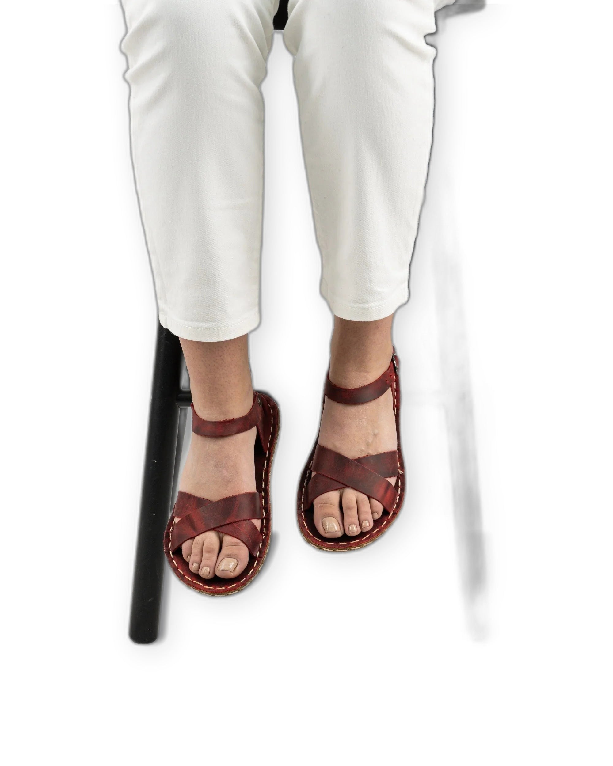 Detail Red Barefoot Sandal - Handcrafted Calf Leather Turkey | Bespoky