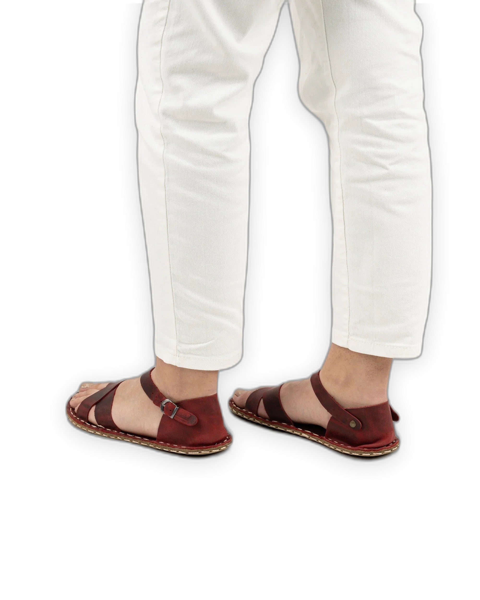 Pair Red Barefoot Sandal - Barefoot Wide Toe Calf Leather | Bespoky