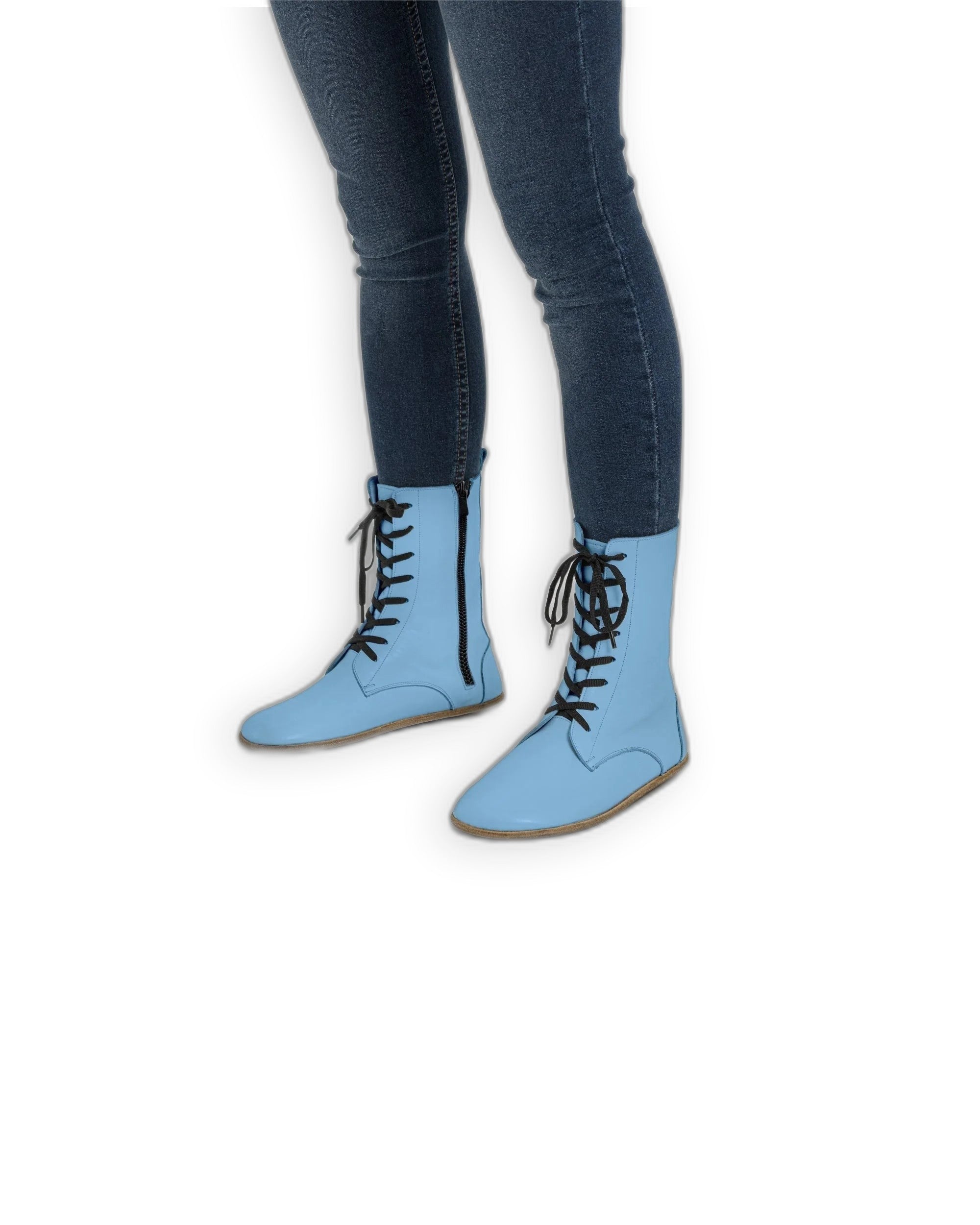 Barefoot Ankle Boots Men Baby Blue | Calf Leather Wide Toe