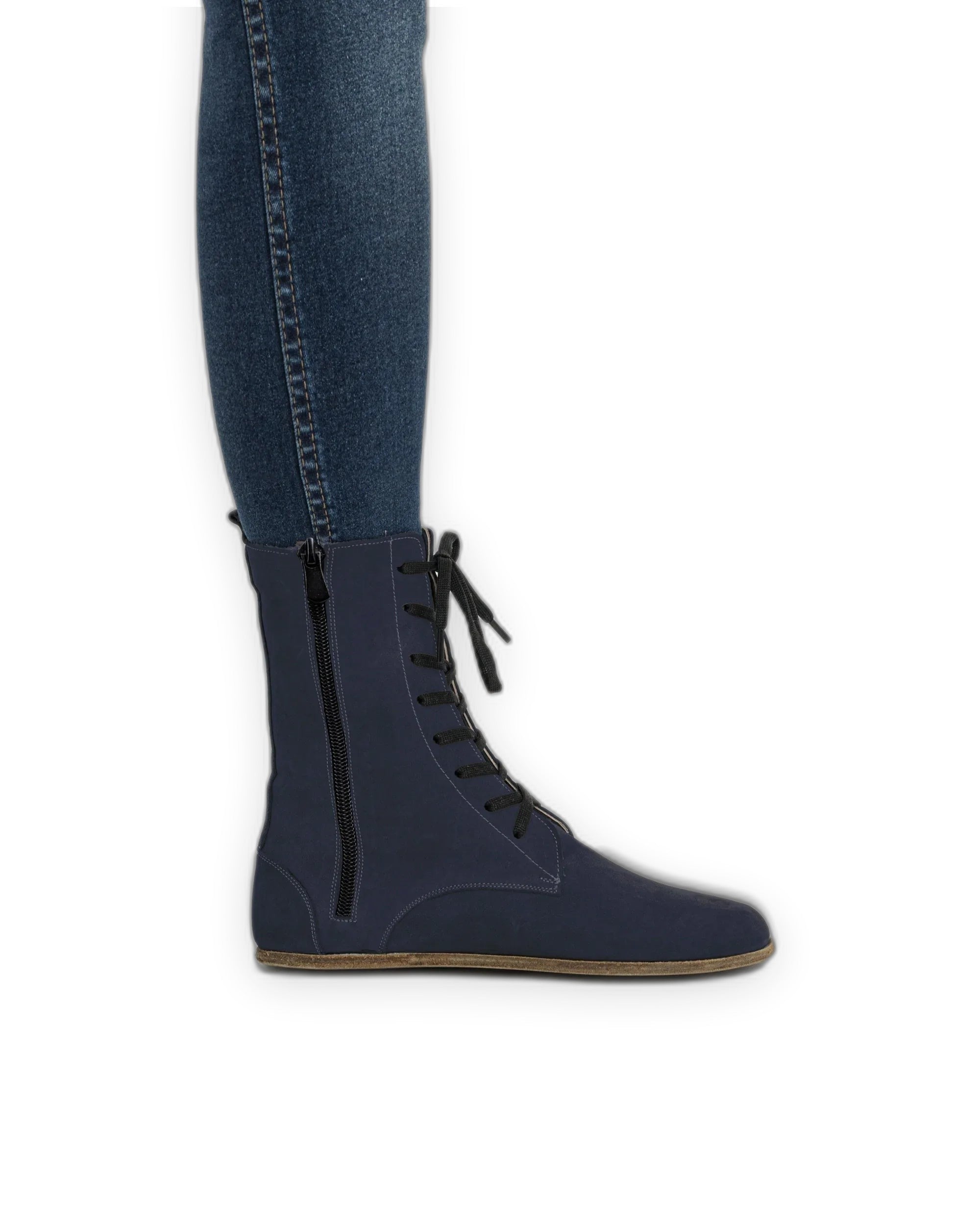 Pair Navy Nubuck Barefoot Boot - Barefoot Wide Toe Calf Leather | Bespoky