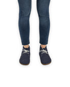 Pair Navy Nubuck Ankle Boots - Barefoot Wide Toe Calf Leather | Bespoky