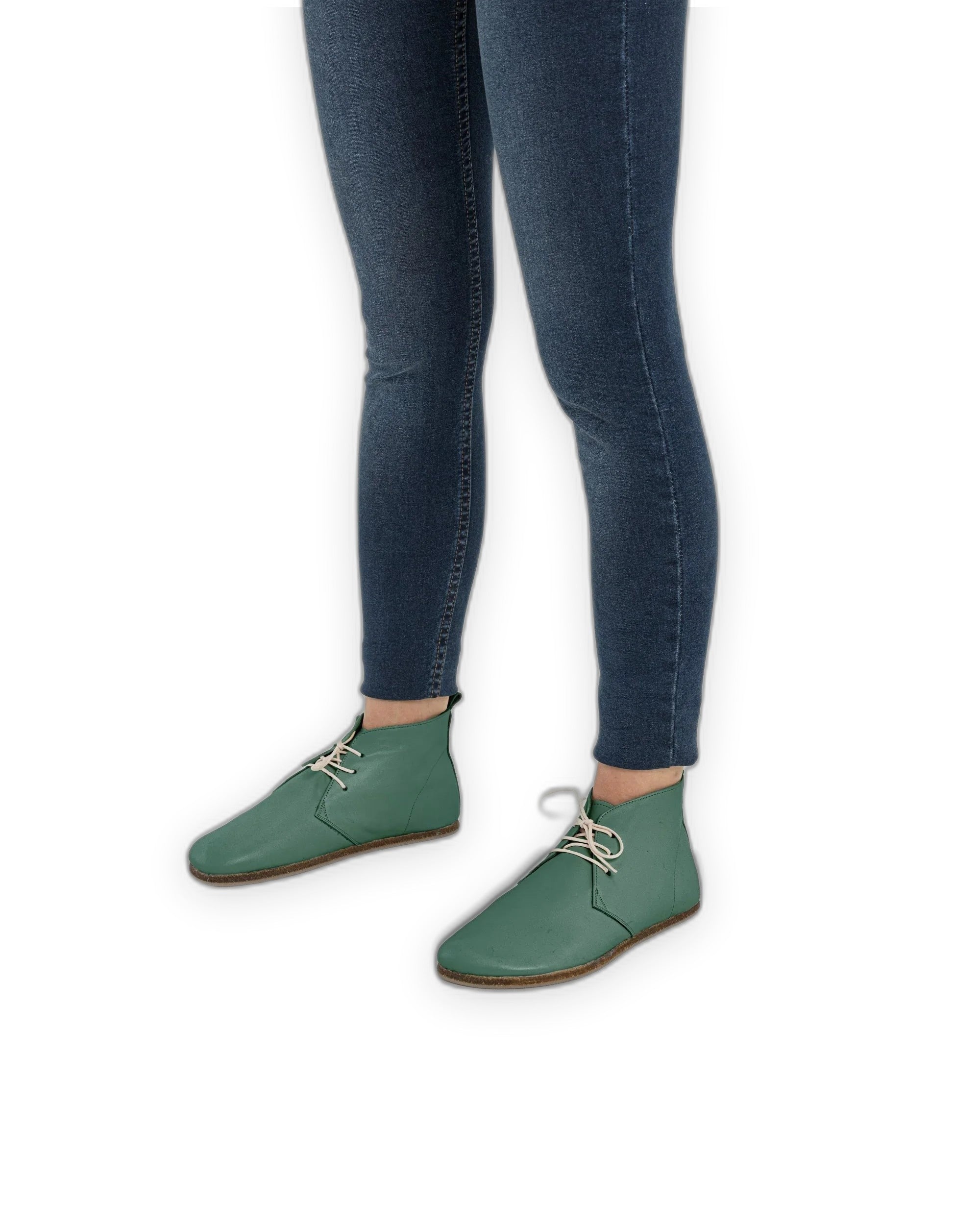 Pair Green Ankle Boots - Barefoot Wide Toe Calf Leather | Bespoky