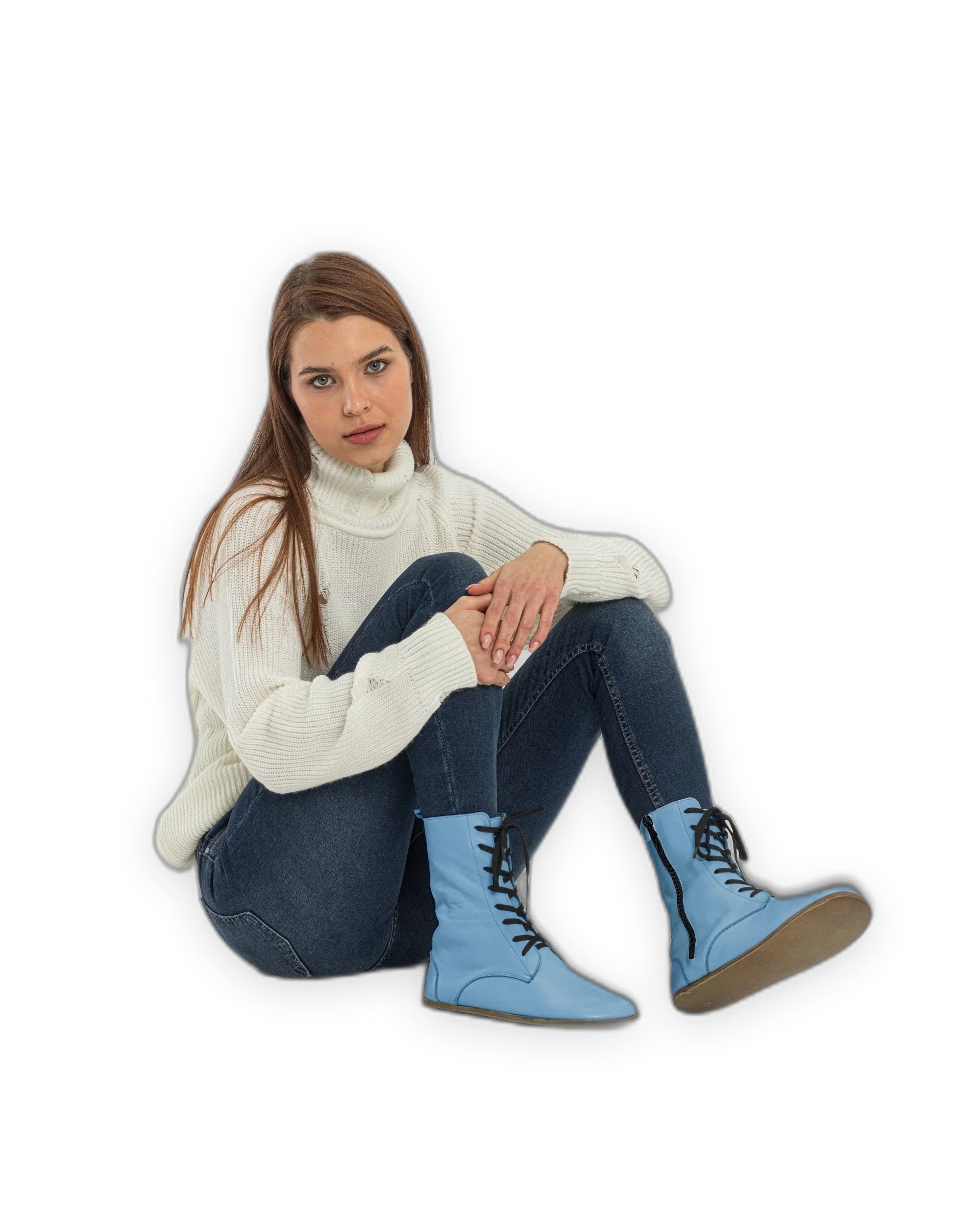 Back view Baby Blue Barefoot Boot - Calf Leather Handcrafted | Bespoky