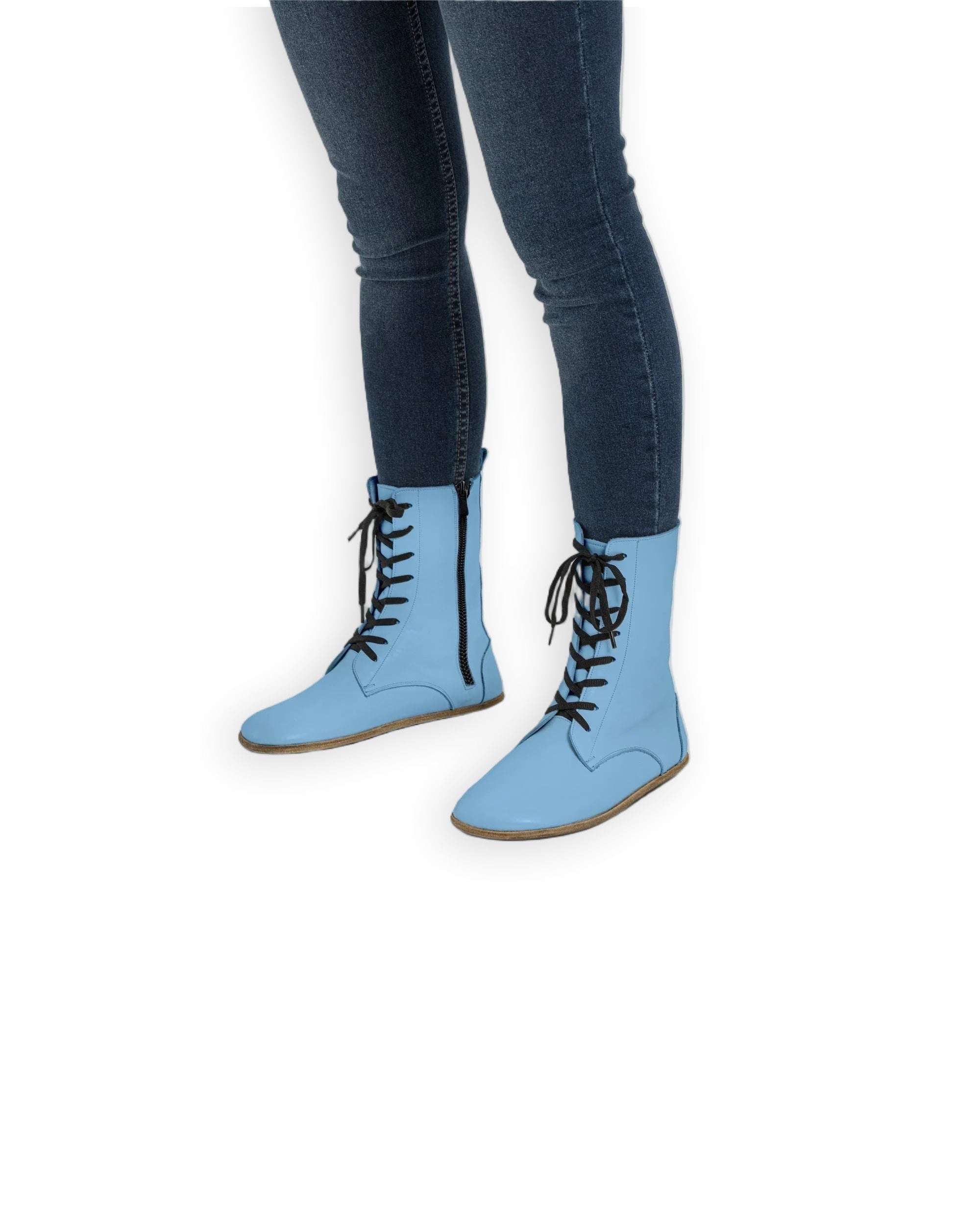 Women's Baby Blue Barefoot Boot - Handcrafted Calf Leather Wide Toe Box | Bespoky