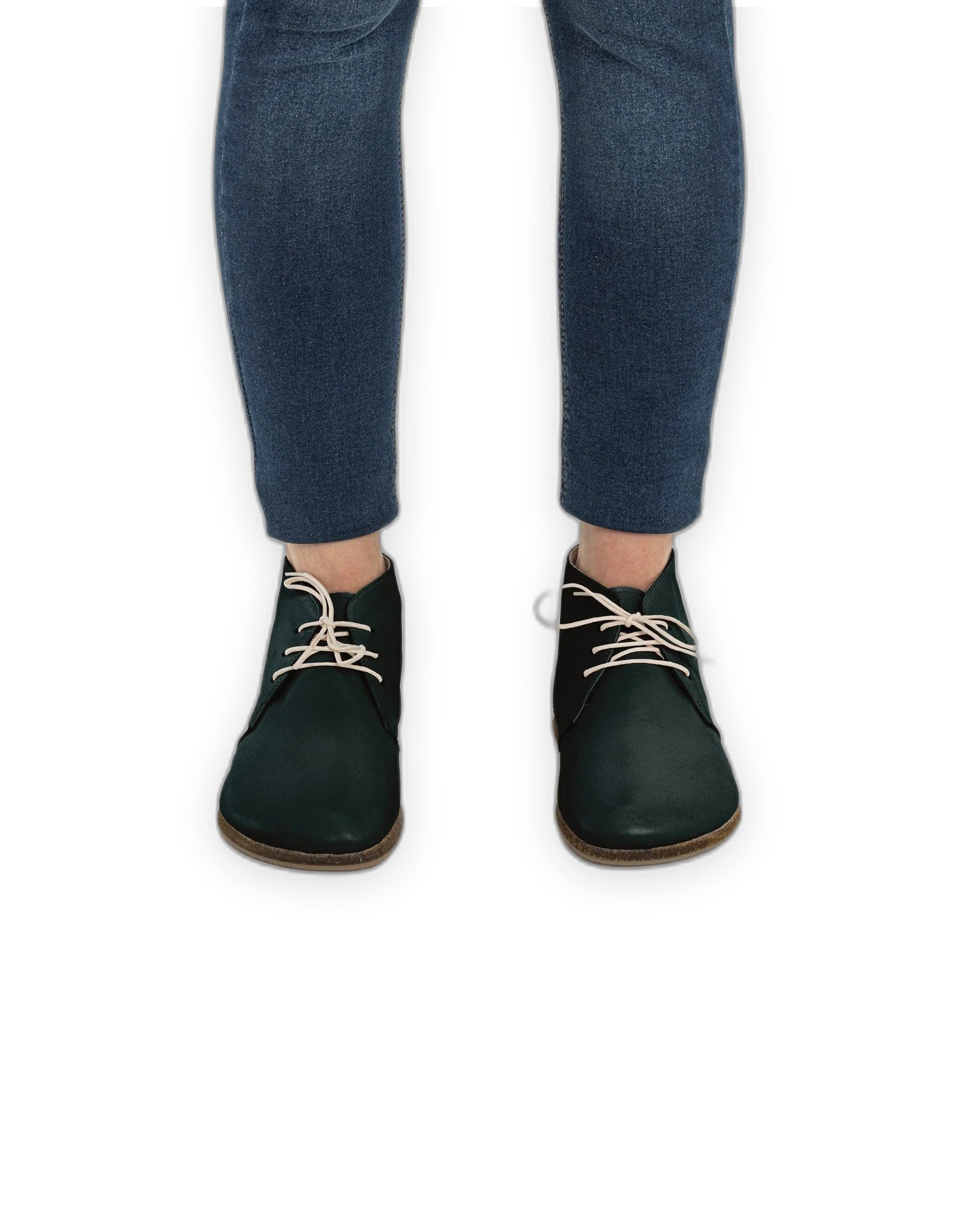 Pair Dark Green Ankle Boots - Barefoot Wide Toe Calf Leather | Bespoky