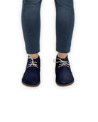 Pair Navy Blue Ankle Boots - Barefoot Wide Toe Calf Leather | Bespoky