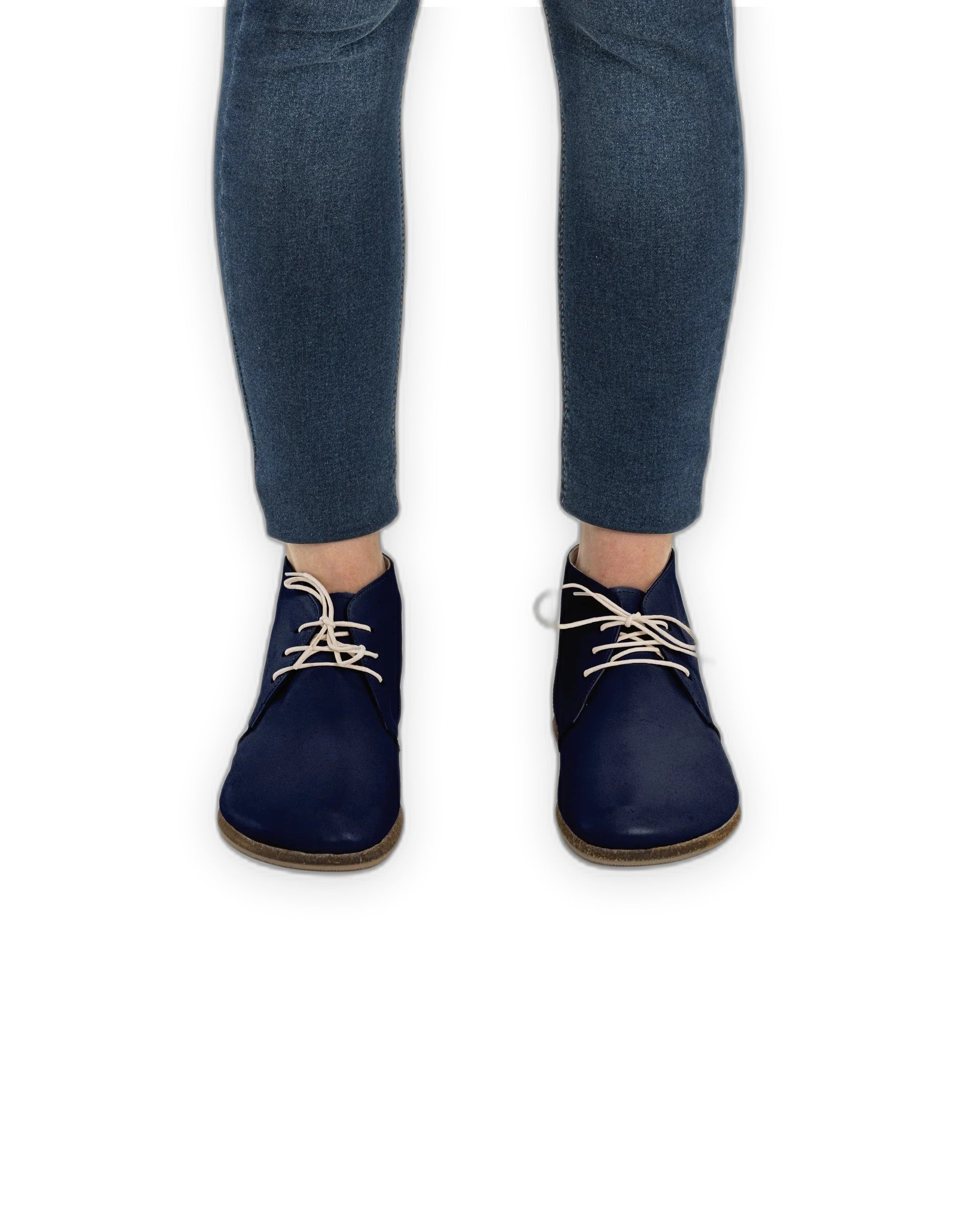 Pair Navy Blue Ankle Boots - Barefoot Wide Toe Calf Leather | Bespoky