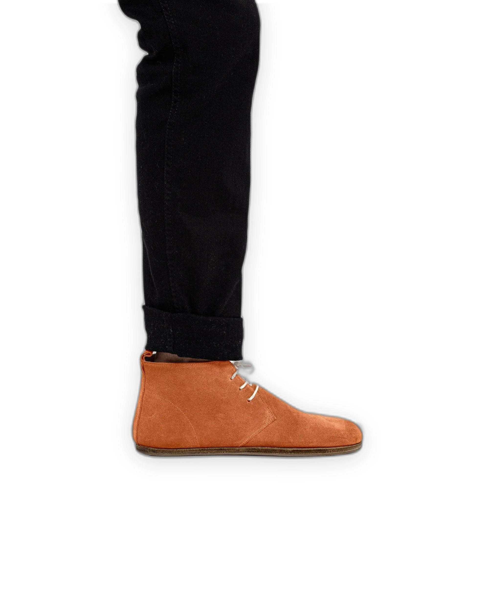 Close-up calf leather - Orange Suede Ankle Boots Detail | Bespoky