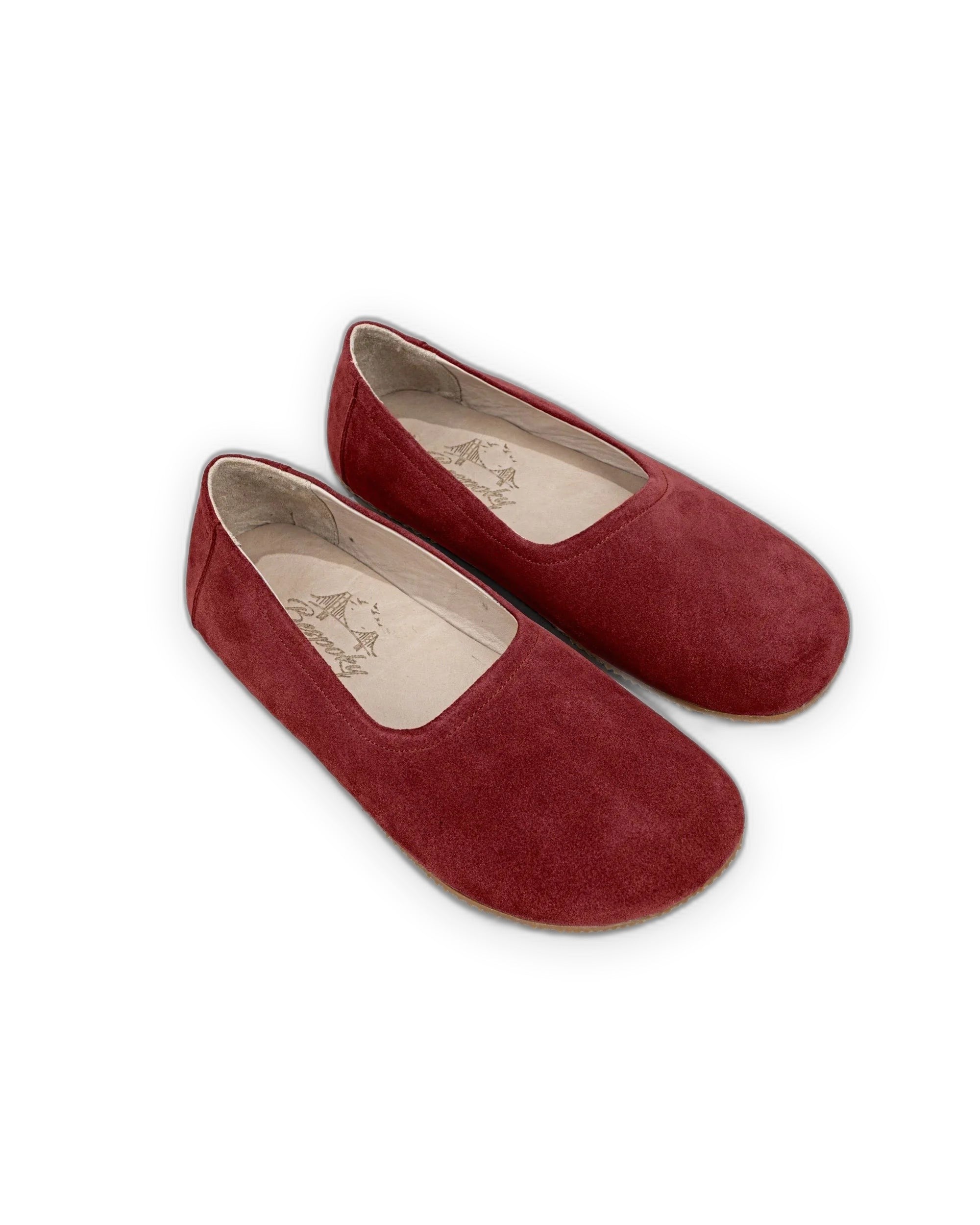 Women's Burgundy Ballet Flats - Handcrafted Calf Leather Wide Toe Box | Bespoky
