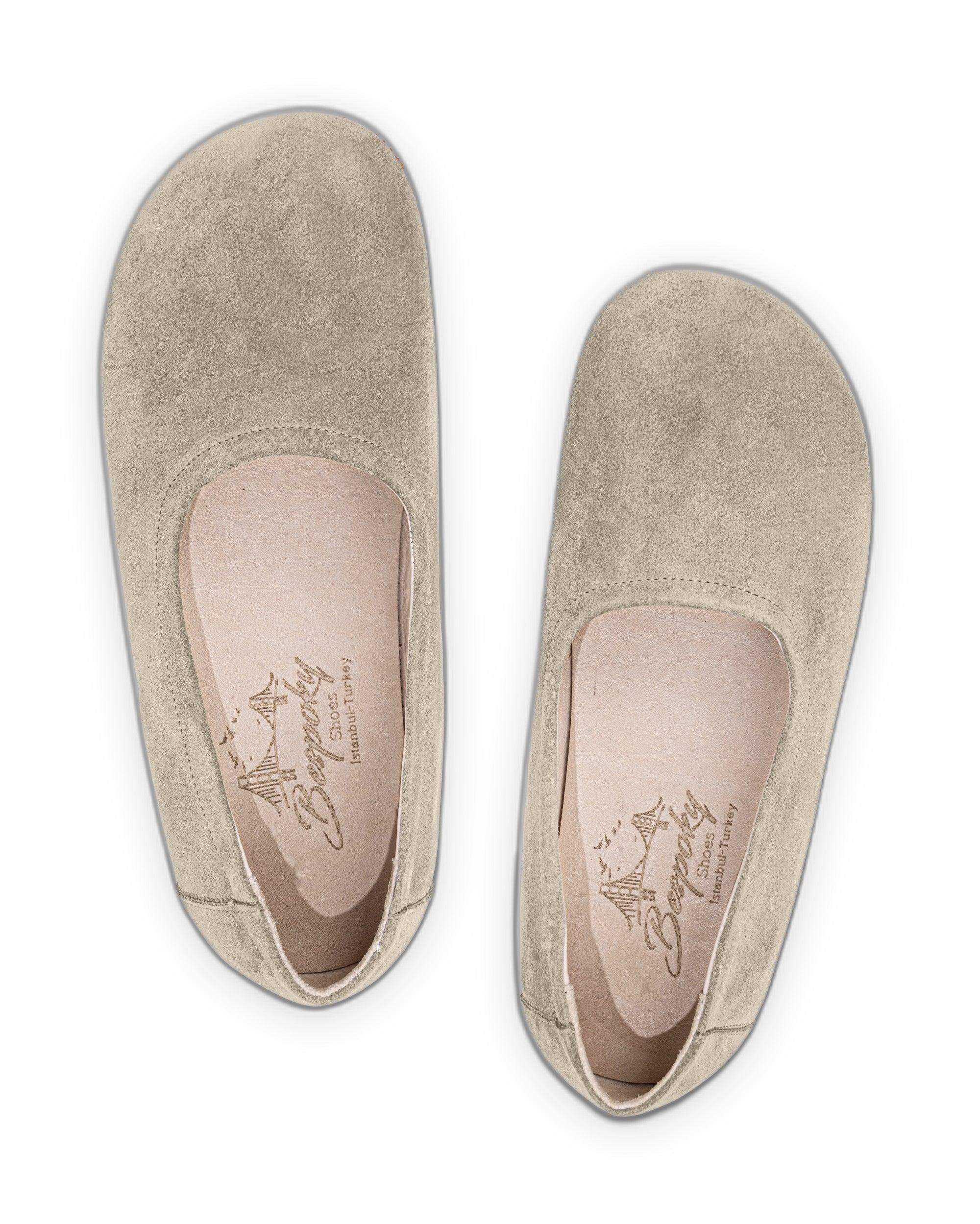 Side view Cream Ballet Flats - Calf Leather Zero Drop | Bespoky